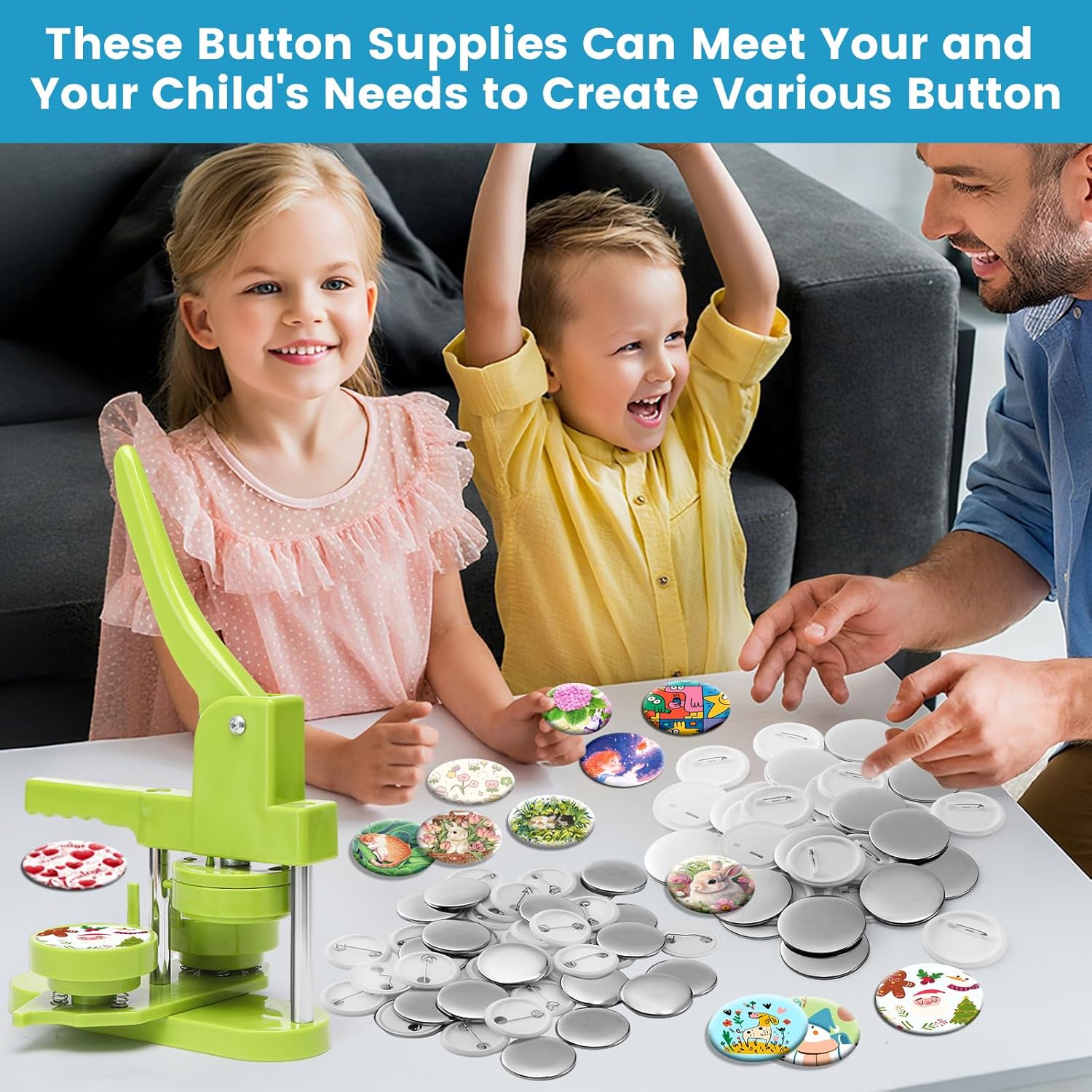200 Sets Button Maker Supplies, 58mm/2.25 inch Button Supplies, with Plastic Pin Back Cover, Metal Cover, Transparent Film and Blank Paper, Suitable for Button Making Machine and Pin Maker Press