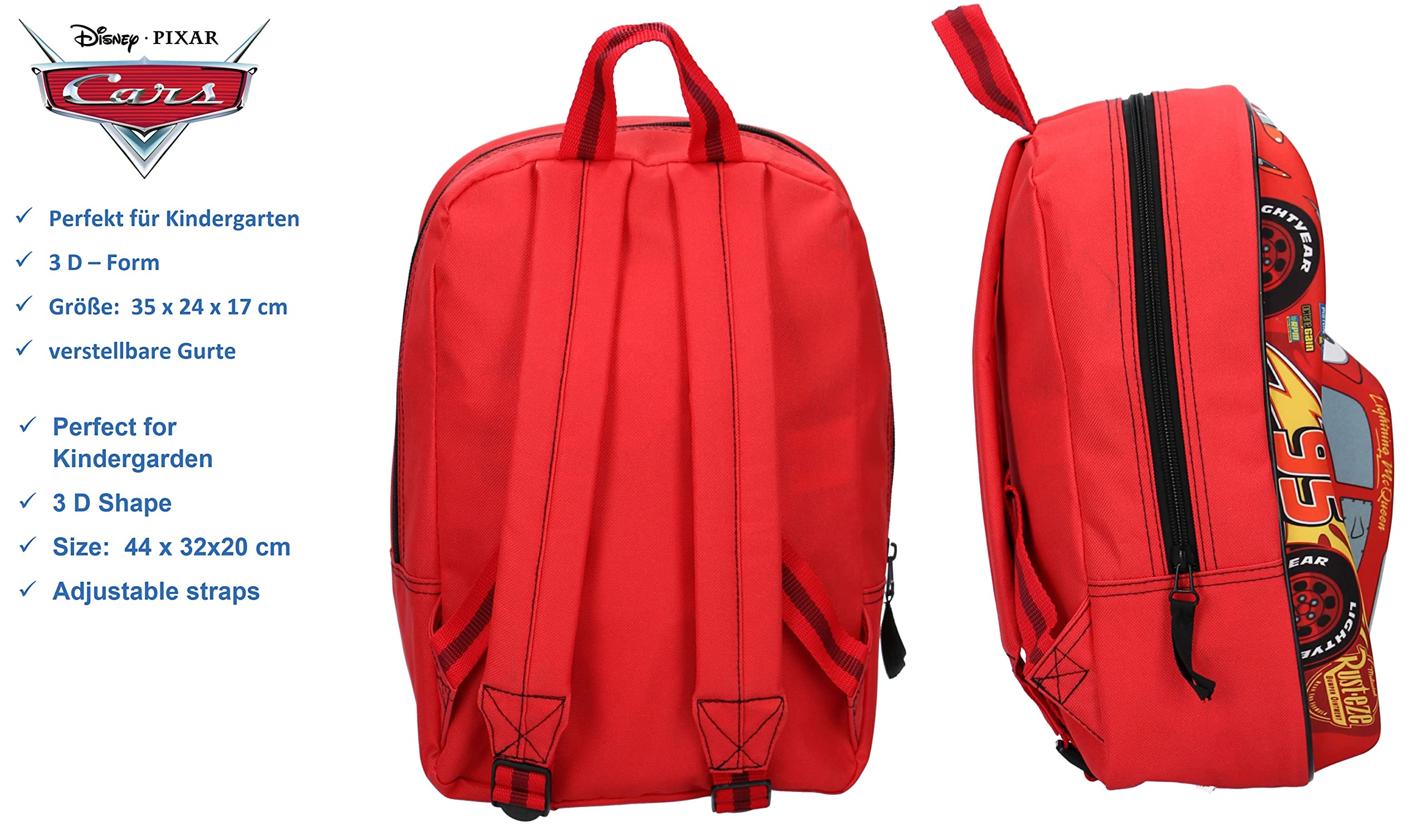 Theonoi Set Cars Lightning McQueen - Mochila escolar con efecto 3D, mochila escolar, bolsa escolar, mochila deportiva, guardería, mochila ligera para niños pequeños, Kindergarten