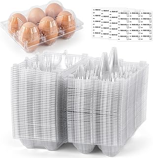 HANSGO 60 PCS 6 Count Plastic Egg Cartons Bulk, with 60PCS Date Labels, Clear Stackable Egg Holder for Fresh Medium Eggs Storage, Perfect for Farm, Family, Markets Display