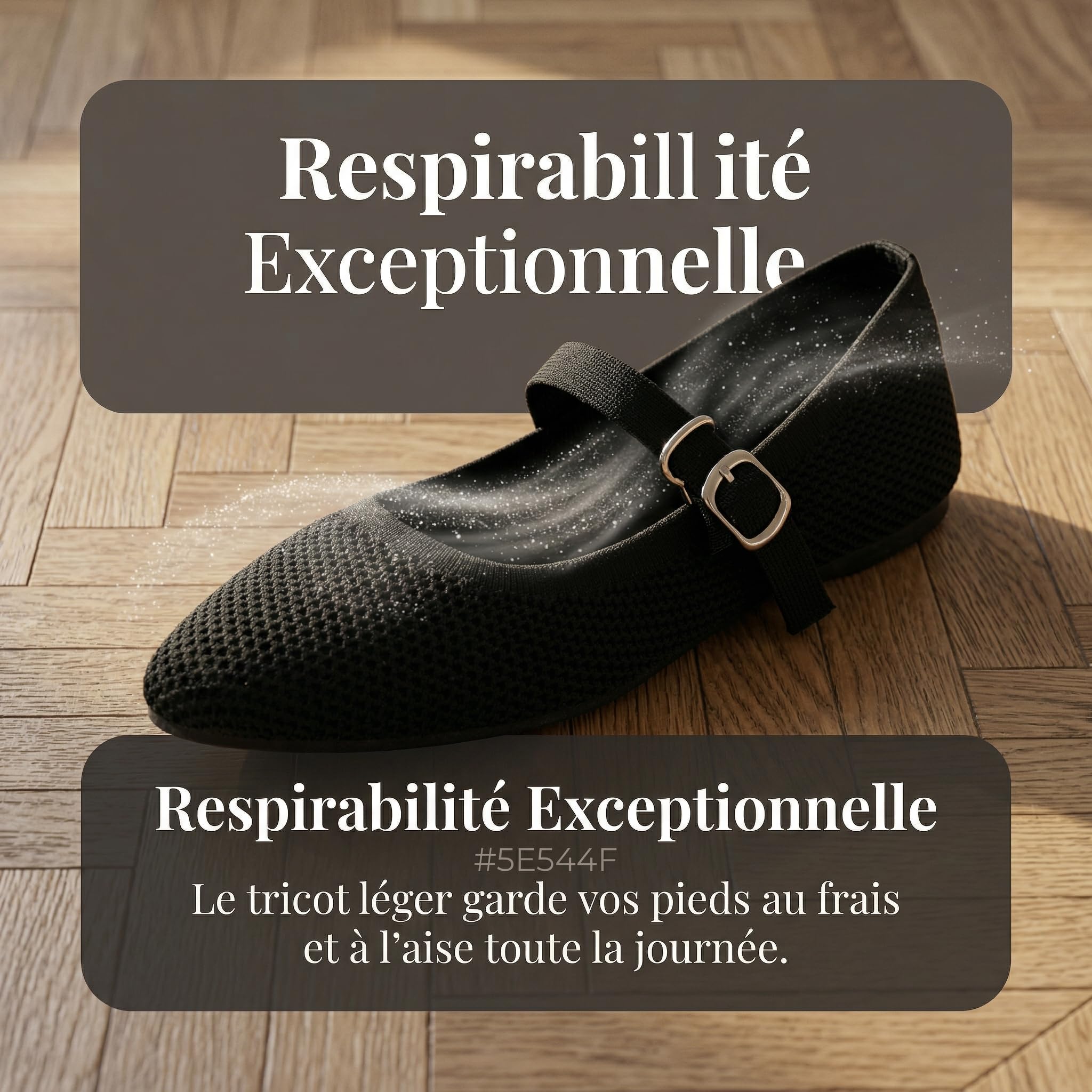 GLAMORA Ballerines Femme Mary Jane Maille Respirante Bride Boucle Décorative Fermeture Rapide Crochet Chaussures Plates Souples Ultra Légères Bout Rond Semelle Antidérapante Flexible Confort