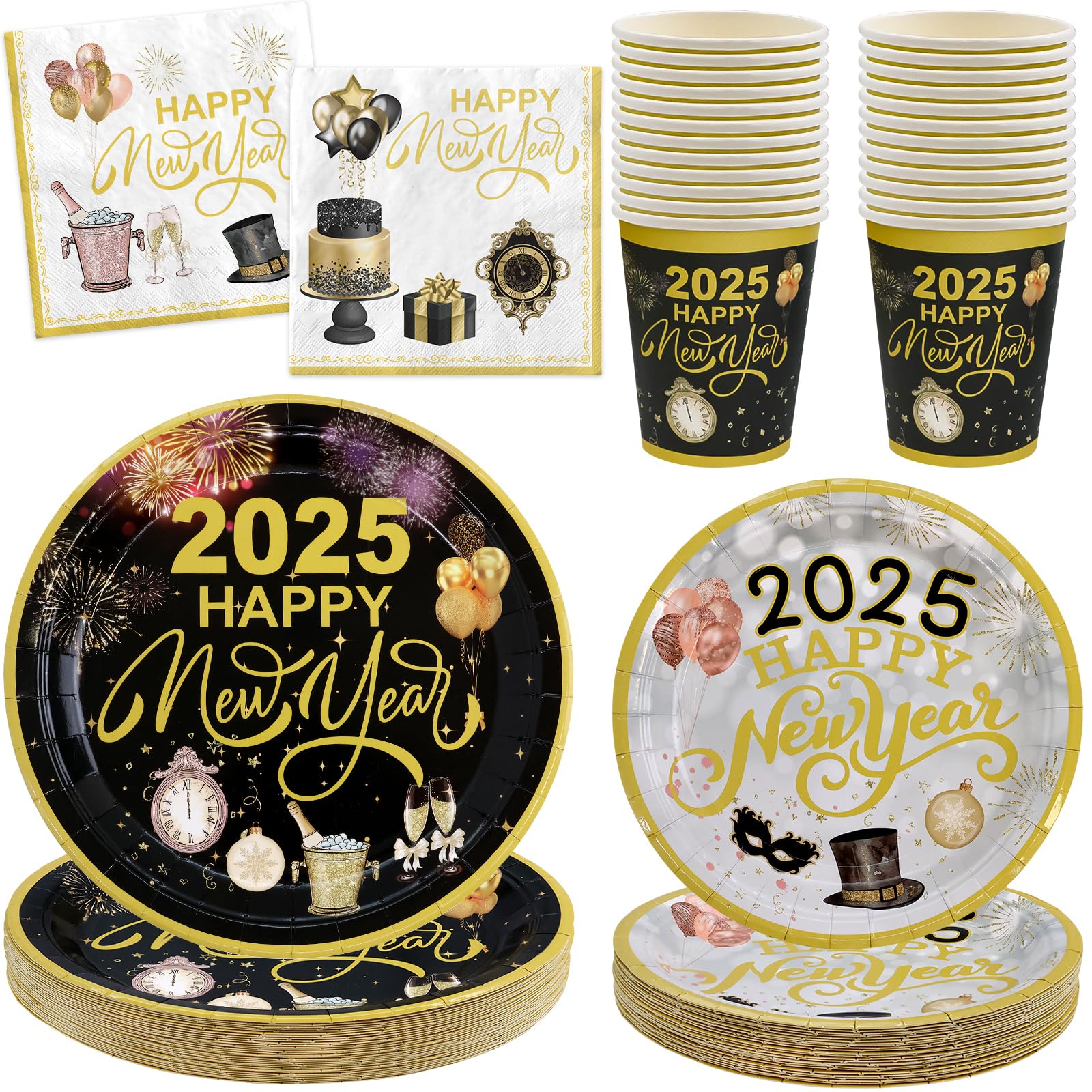 Amazon.com: Happy New Year Eve Party Supplies 2025 Disposable Paper ...