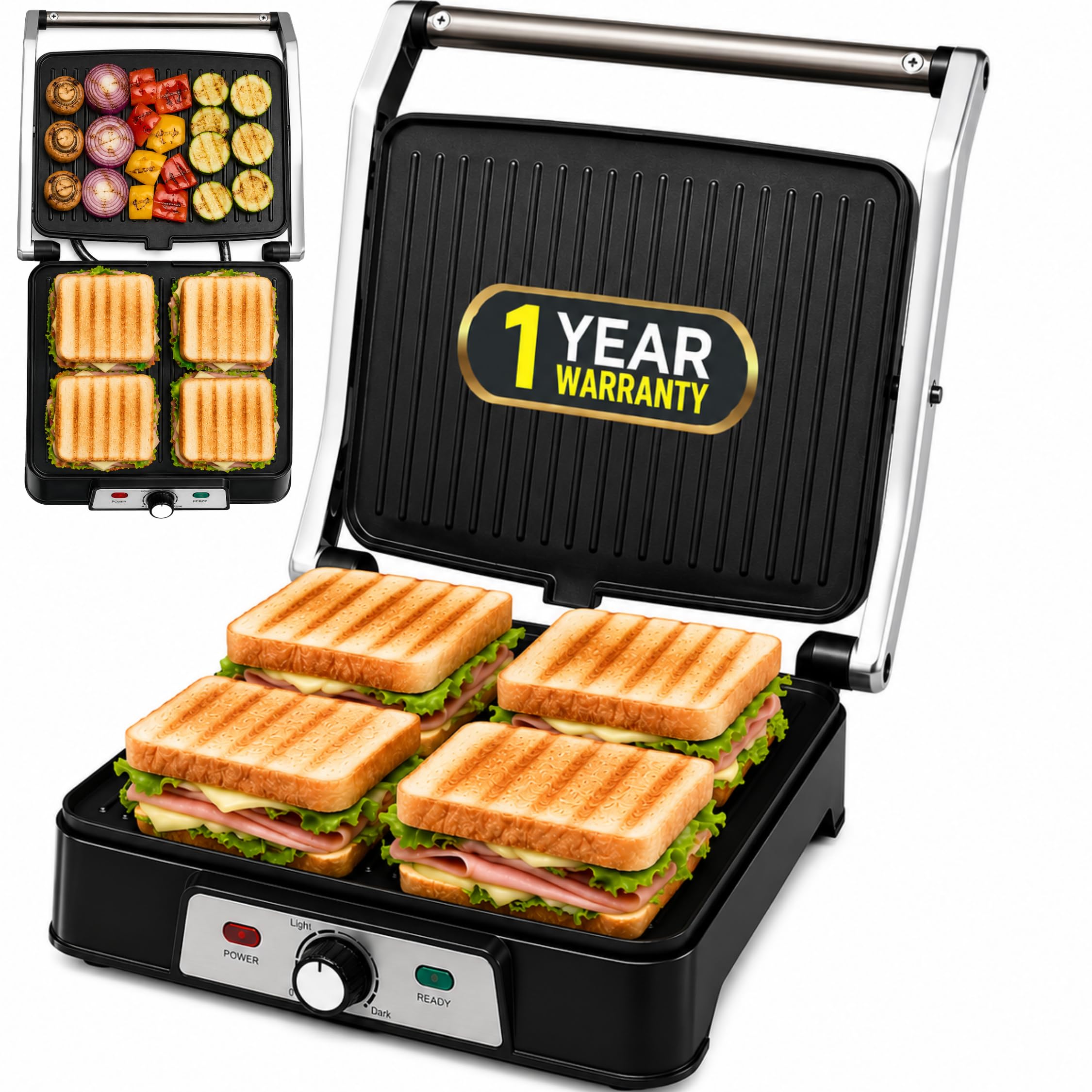 ITALIA Electric Contact Sandwich Grill Maker, 2000W, 180° Opening, Temperature Control, Non-Stick Plates-image-28