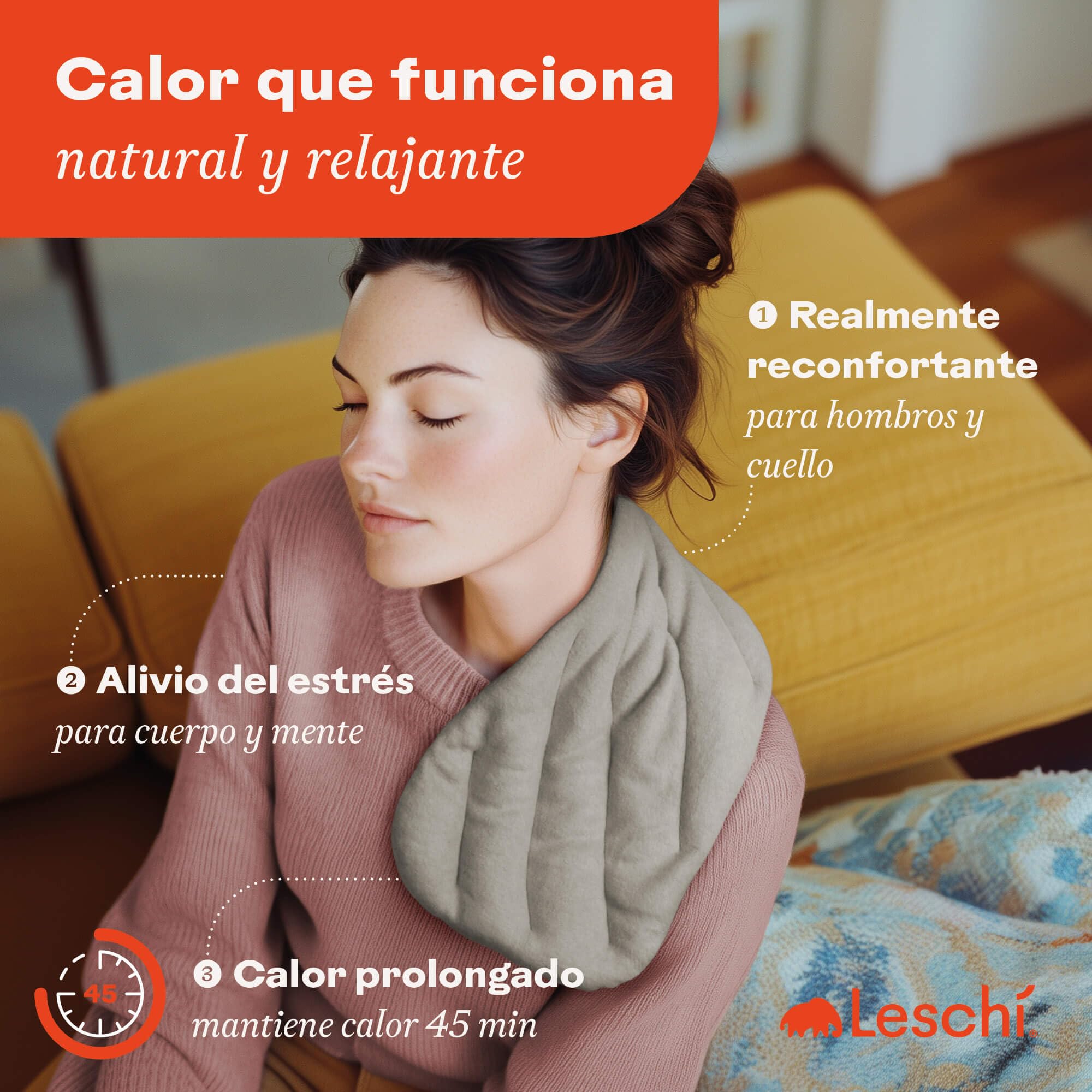 LESCHI XXL Saco Térmico de Semillas para Microondas 50x20cm, Saco de Semillas de 8 Compartimentos, Bolsa Semillas Microondas ideal para Cervical y Espalda, 100% Algodón y Trigo Orgánicos, Gris