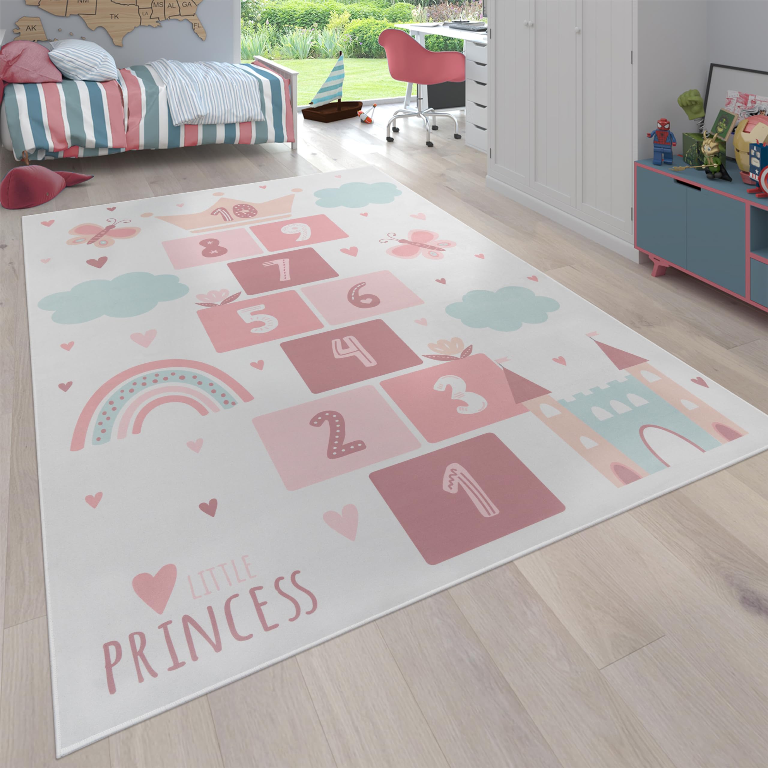 Paco Home Alfombra Habitación Infantil De Juego Bebe Antideslizante Corazón Lavable En Lavadora Crema, tamaño:160x220 cm