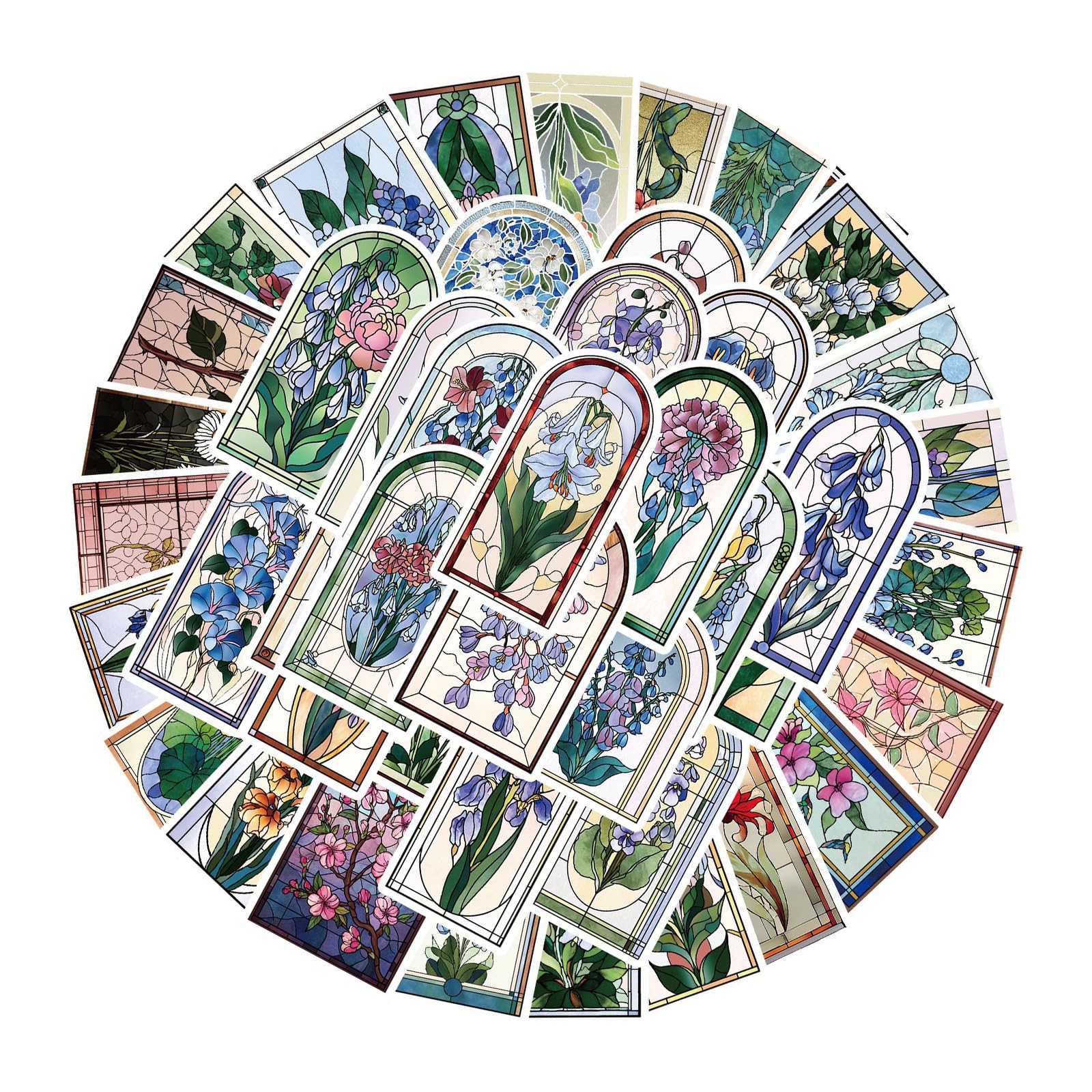 50Pcs Artistic Stained Glass Art Sticker Decorative Journalsing Sticker for Journals Scrapbook Notebook Laptop Luggage Decorative Scrapbook Transfers