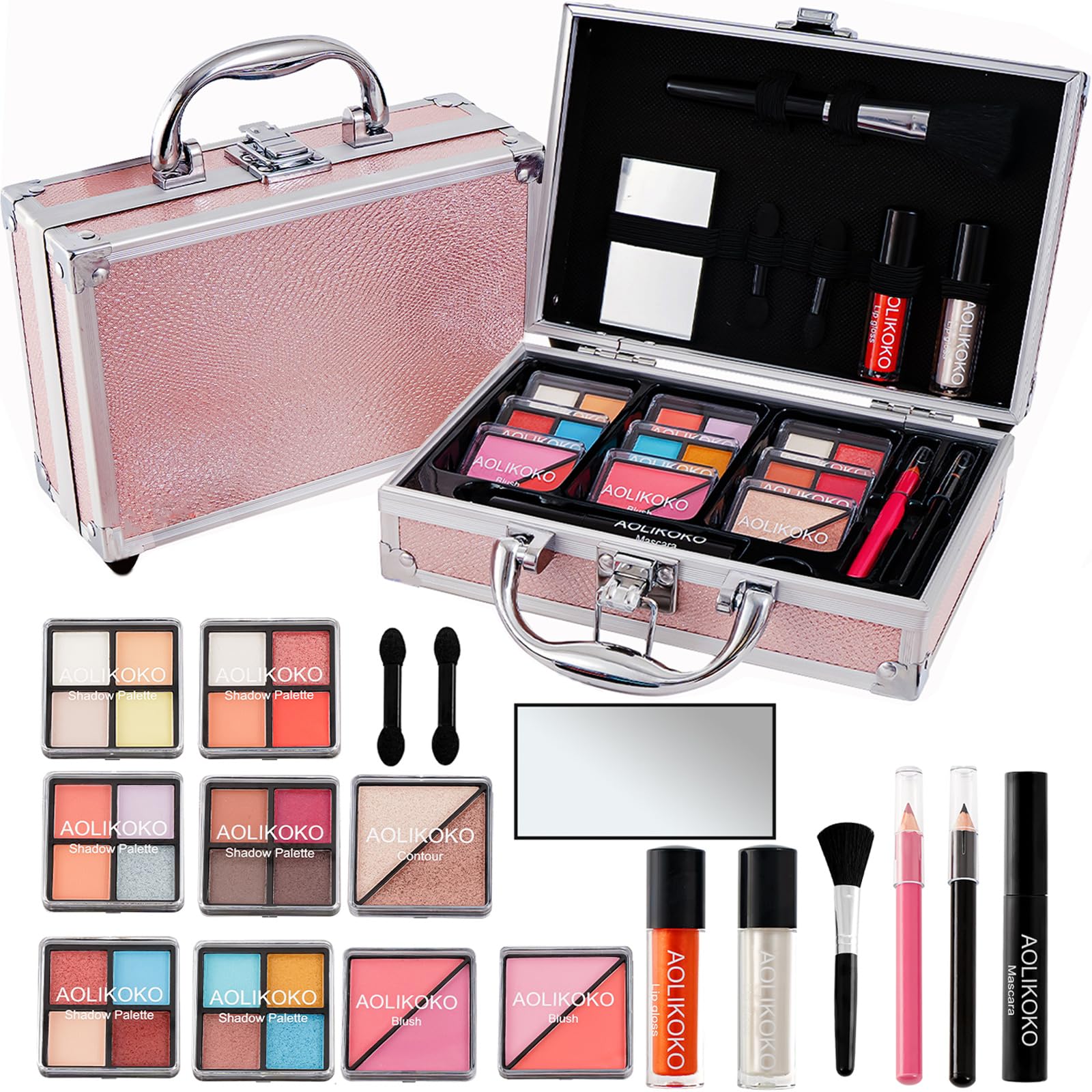 Makeup Kit for Teenager & Women Full Kit, All in One Makeup Set With The Small Cosmetic Train Case, Professional Makeup Kit, Makeup Gift Set for Women Girls (pink)
