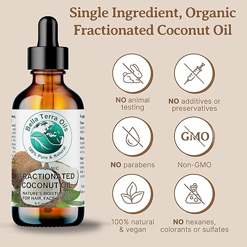 Miniatura 4 de Bella Terra Oils - Aceite de coco fraccionado orgánico líquido 16 oz - Sumérgete en la excelencia nutricional, conocido por antioxidantes y MCTs, un