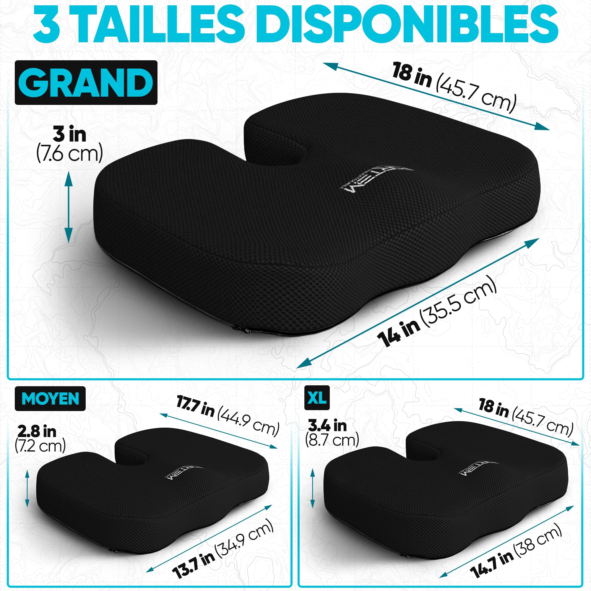 FORTEM Coussin Lombaire et d’Assise en Mousse à Mémoire de Forme, Antidérapant, pour Chaise de Bureau, Gaming et Siège Auto – Soutien Dos et Confort Prolongé