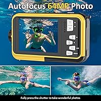 Vista 3 de Cámara digital 4K Cámara submarina de 16 pies con tarjeta de 32 GB, enfoque automático de 64 MP, cámara impermeable para selfie de doble pantalla