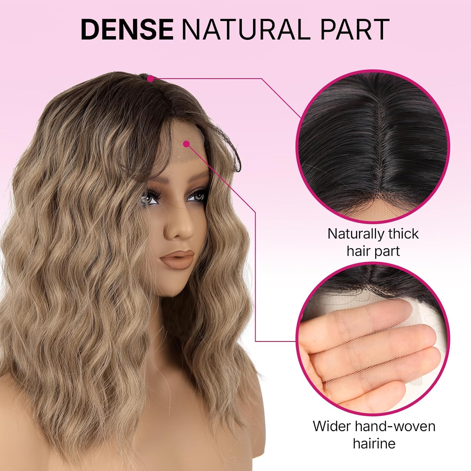 LEEONS Ombre Ash Blonde Wig for Women - 16 Inch Medium Length Wavy, Heat Resistant Synthetic Hair, Middle Part, Adjustable Bands, Natural Looking for Daily/Party/Halloween