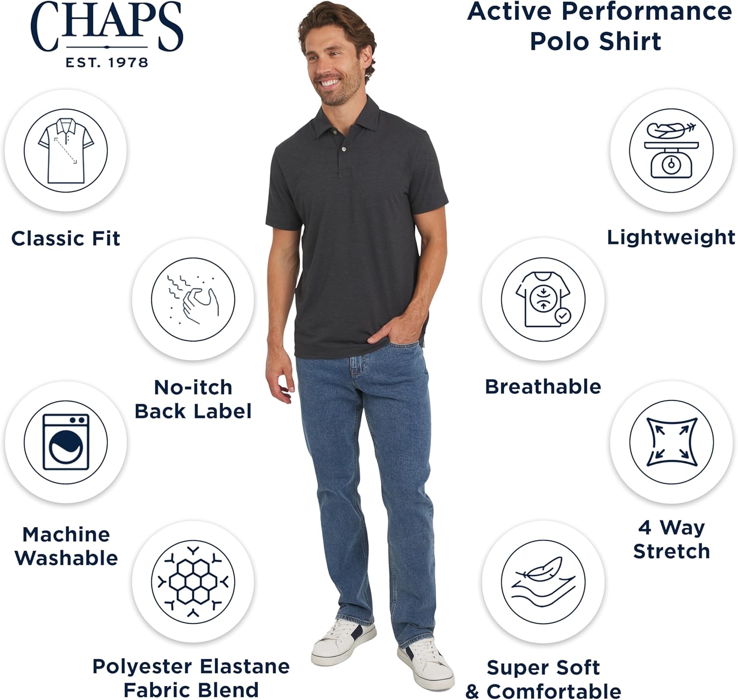 Chaps Mens Everyday Classic Fit Stretch Active Performance Polo Shirt - Image 3