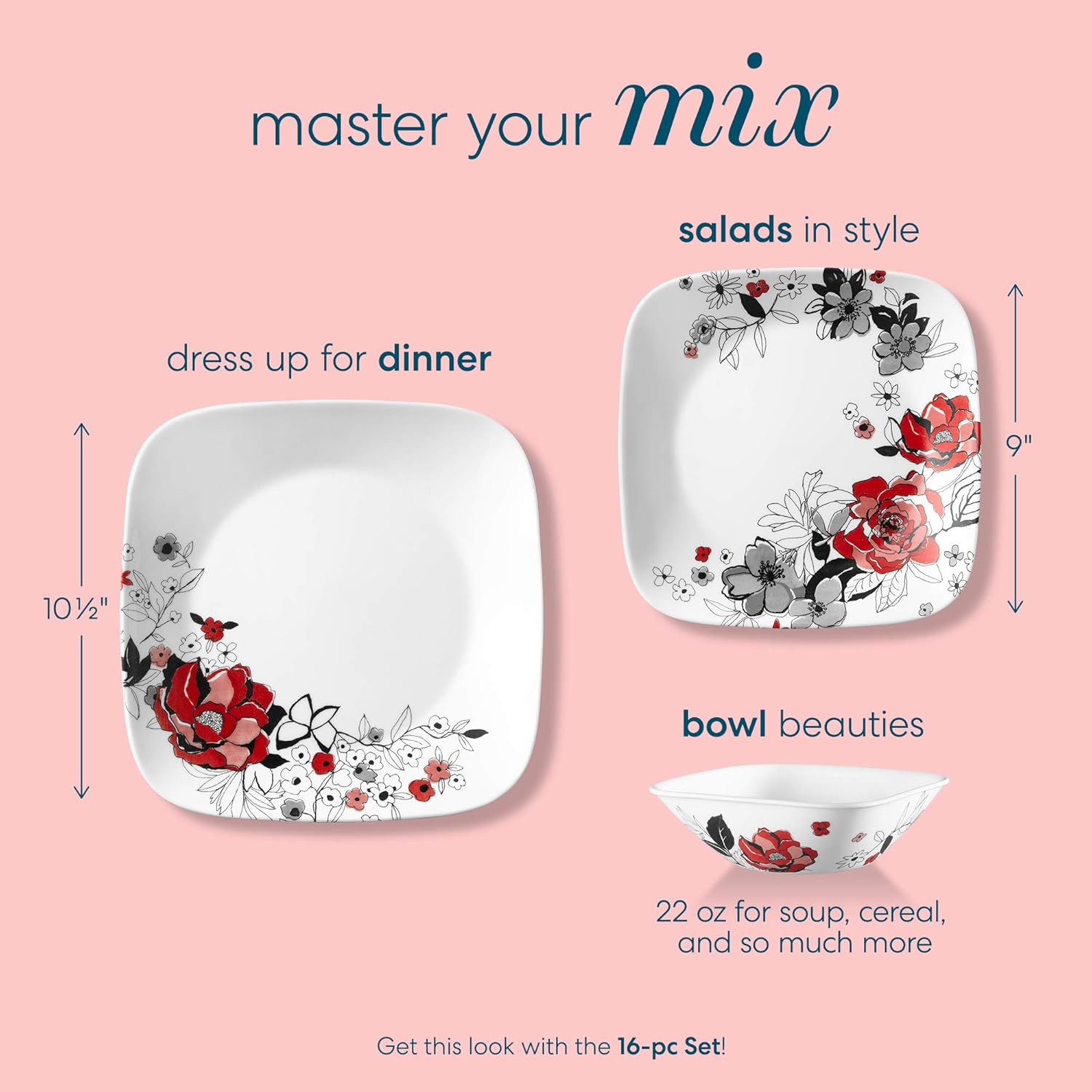 🔥 Corelle Boutique Square Chelsea Rose 16-Piece Chip Resistant Dinnerware Set, Service for 4 Bеѕt Quаlіtу 🔥 Corelle Boutique Square Chelsea Rose 16-Piece Chip Resistant Dinnerware Set, Service for 4