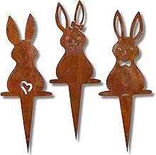 Rostikal Garden Stake Rabbit Set of 3 - Weatherproof Corten Steel Decoration for Garden, Balcony or Living Room - Spring Decoration for Easter - High-Quality Metal Figures for Indoor and Outdoor Use