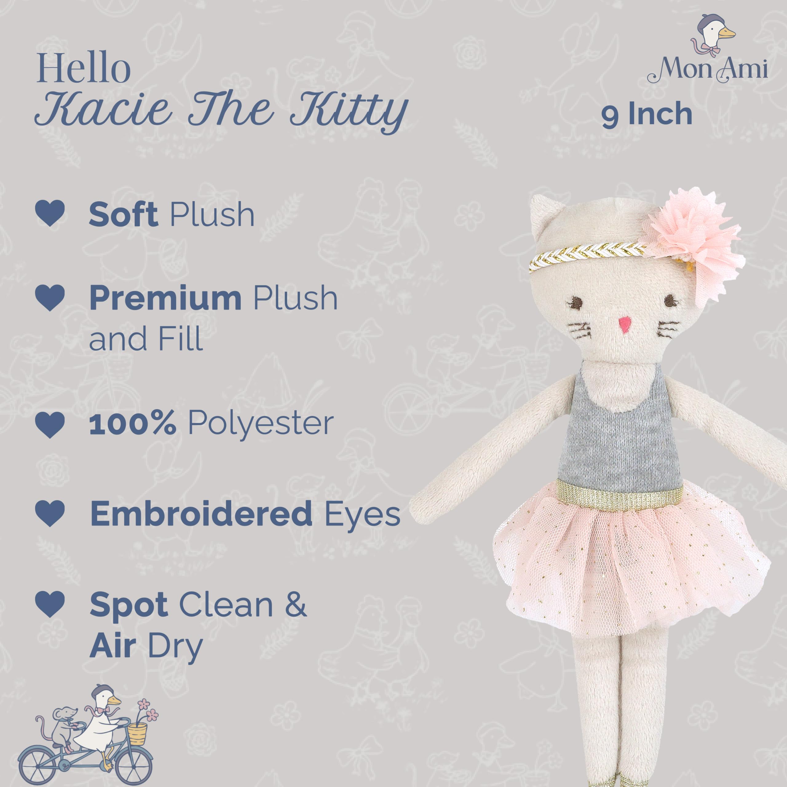 MON AMI Kacie The Kitty Ballerina Stoffpuppe, 22,9 cm, weiche Plüschtierpuppe, Verwendung als Spielzeug oder Raumdekoration, tolles Geschenk für Kinder jeden Alters