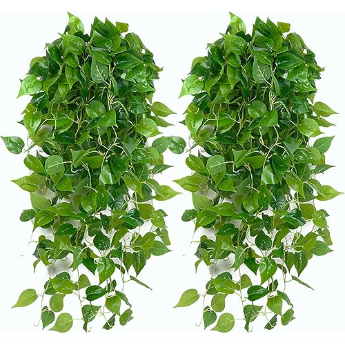 Gladlife 2pcs Artificial Hanging Plants, 3.6FT Fake Ivy Vines Fake Ivy Leaves with 168 Leaves Each for Indoor Outdoor Wall Room House Office Shelf Patio Wedding Garden Porch Decor
