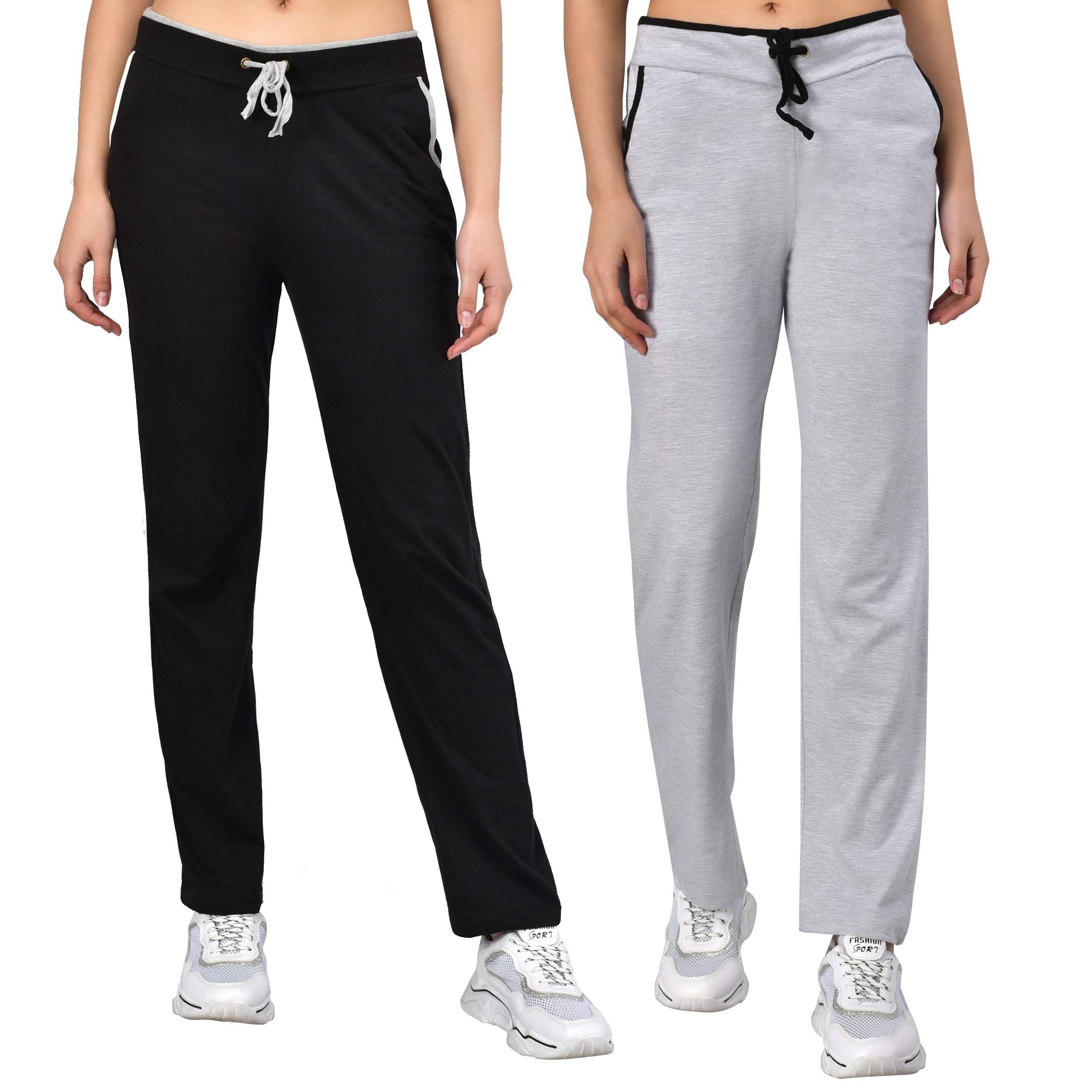 myo Plain Cotton Stylish Track Pants for Women for Daily use |Track Pants for Women Combo Pack of 2 Size 30 Black::Grey-picture-56