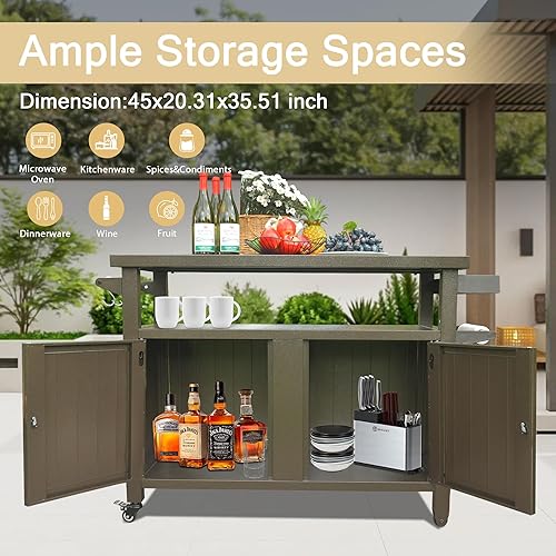 Miniatura 4 de Domi - Carritos de parrilla para exteriores con ruedas, mesa de metal para exteriores, mesa de comedor de cocina, mesa de barbacoa para patio, isla