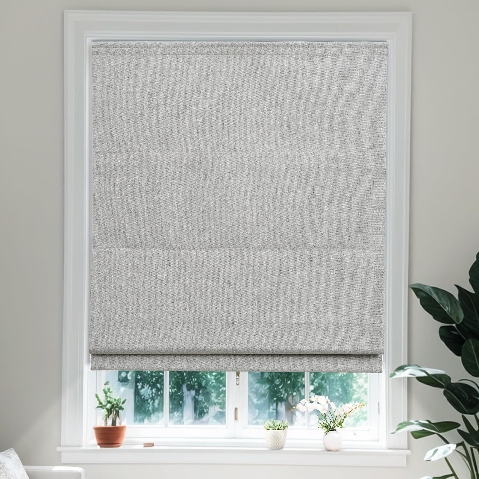 Moonice Roman Blinds Cordless Roman Window Blinds Elegant Blackout Blinds Heat Insulation and Privacy Shades Customized Blinds for Home Office Bedroom (Fog,90cm W x 180cm H)
