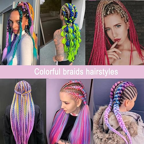 Miniatura 3 de Paquete de 3 extensiones de cabello trenzado de colores de 24 pulgadas, extensiones de cabello sintético de colores para trenzar, cabello trenzado