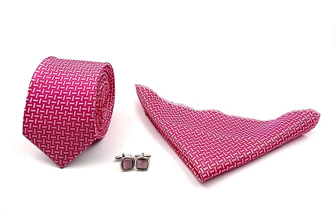 UTF Men's Micro Polyester Necktie Set with Pocket Square and Cufflinks in Gift Box (Free Size)