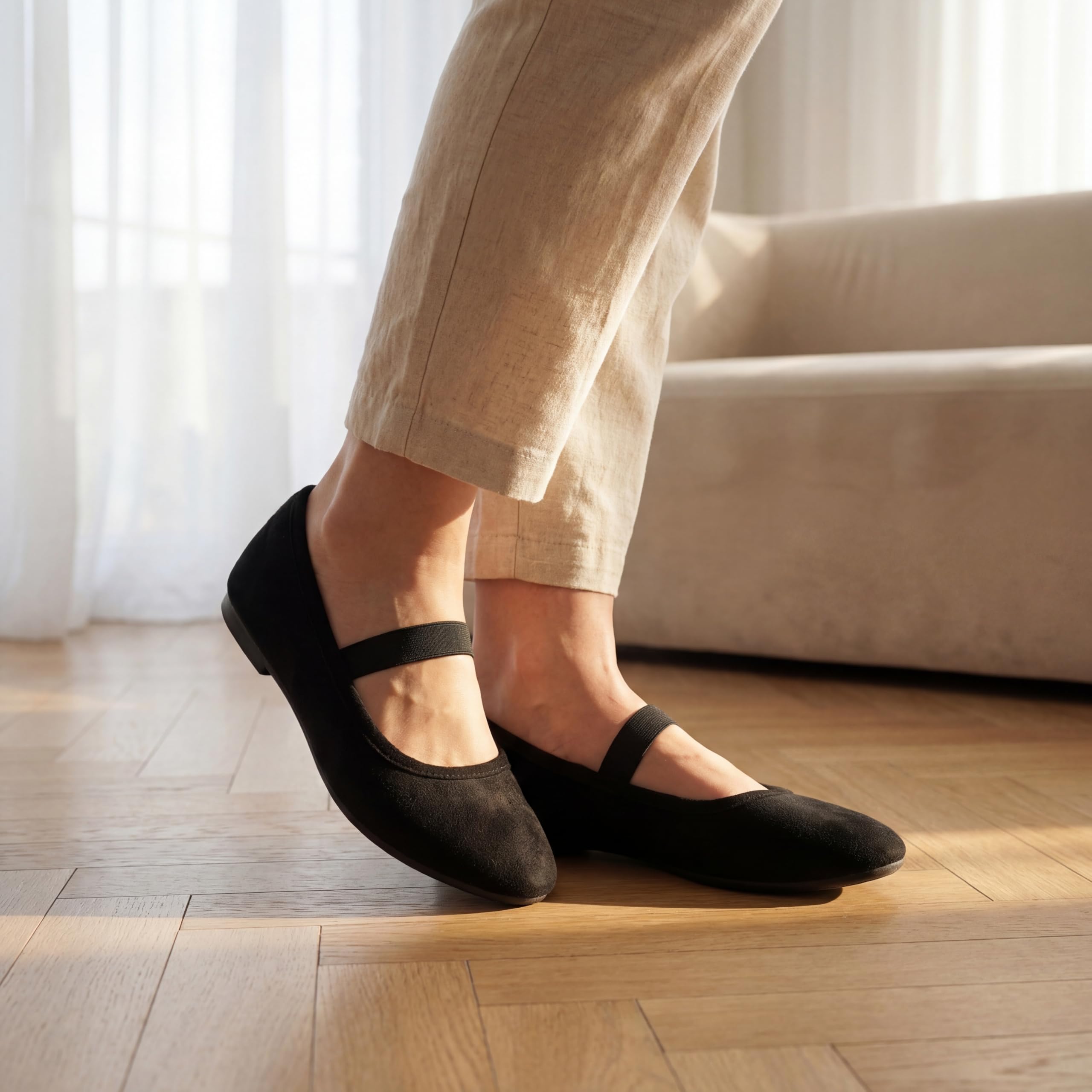 GLAMORA Ballerines Femme Bride Élastique Mary Jane Chaussures Plates Confortables Souples Légères Bout Rond Ballerine Classique Élégante Semelle Antidérapante Chaussures Femme Quotidien Travail Ville