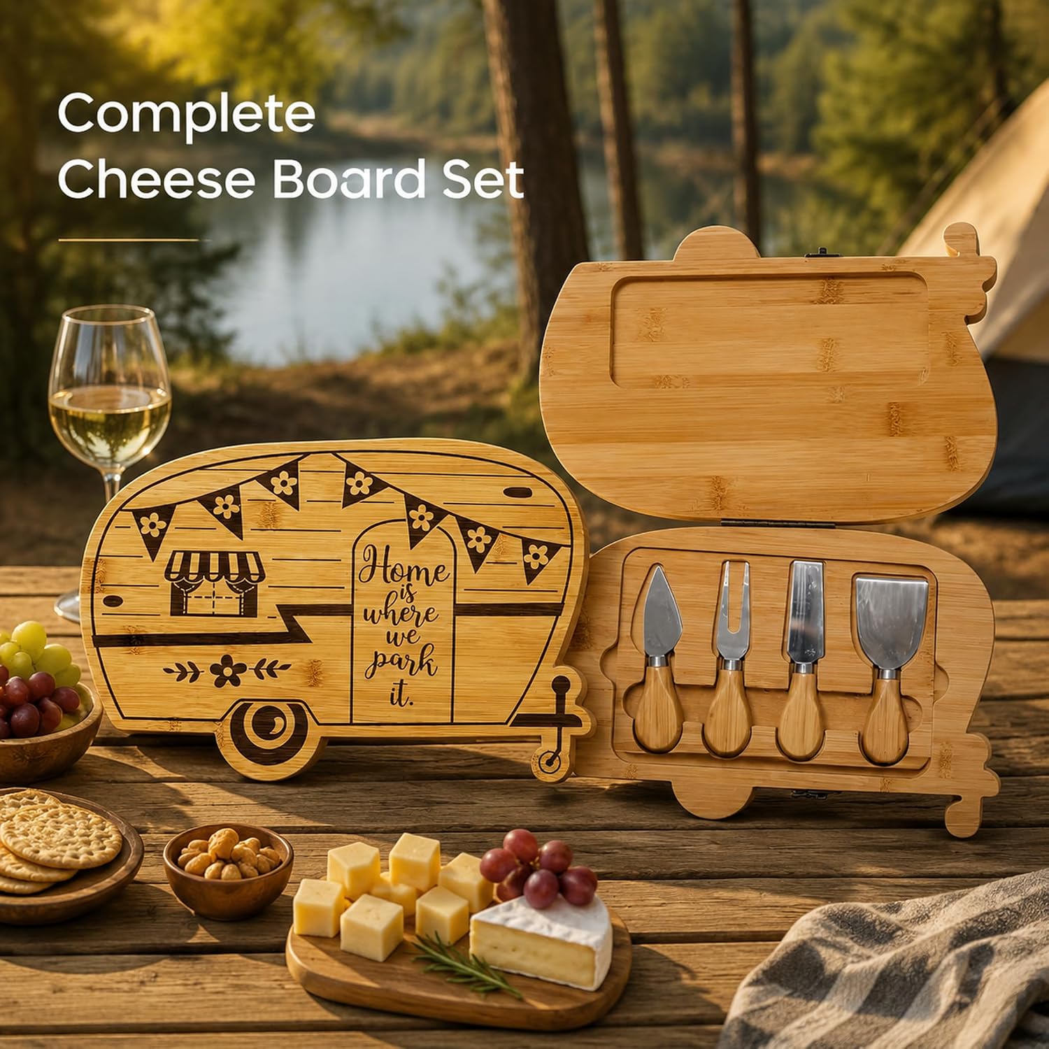 Foldable RV Charcuterie Board Set - Bamboo Cutting Board & Serving Tray