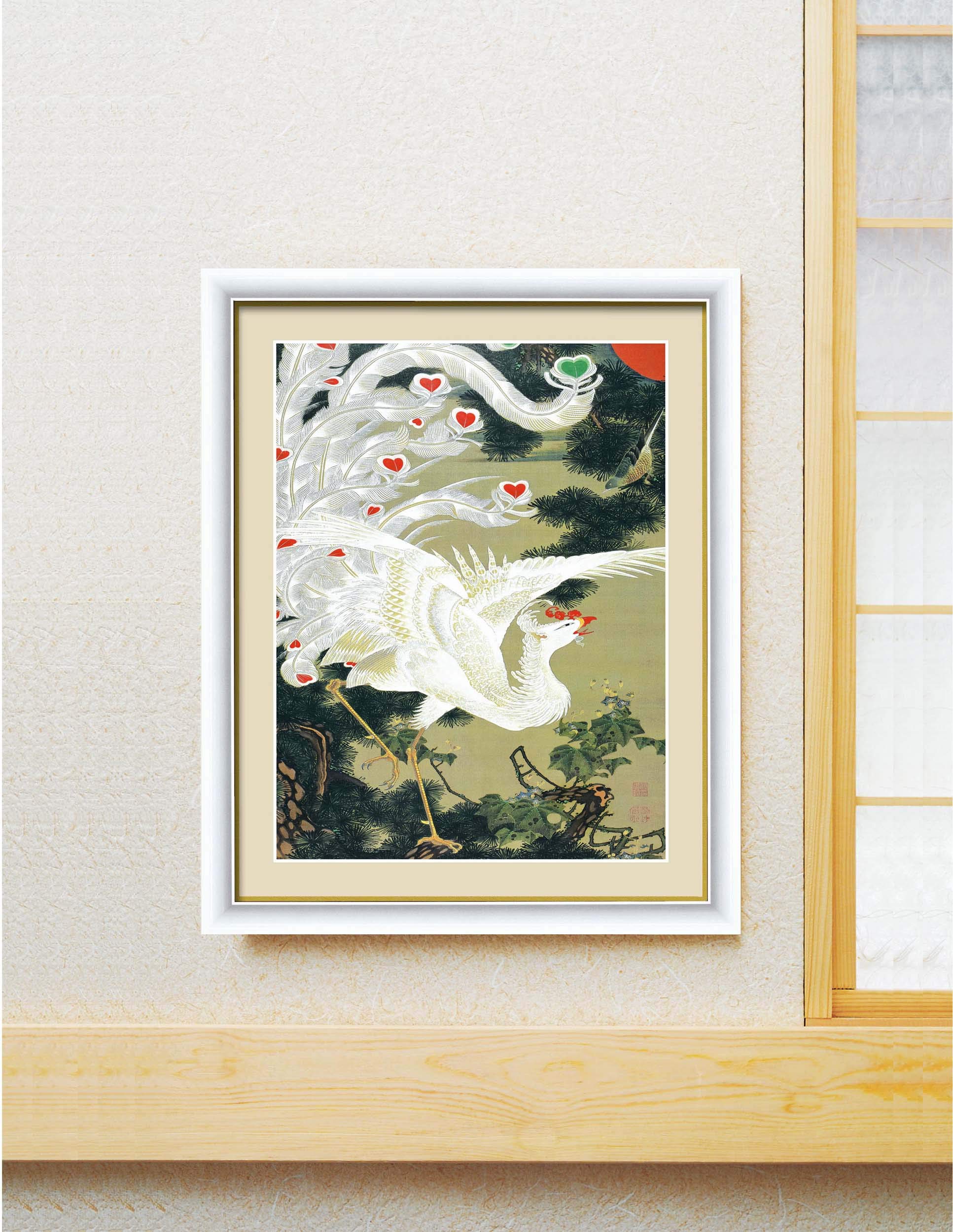 Amazon.co.jp: 【若冲 鳳凰 旭日】【動植綵絵額】群鶏・白鳳・鶏□伊藤