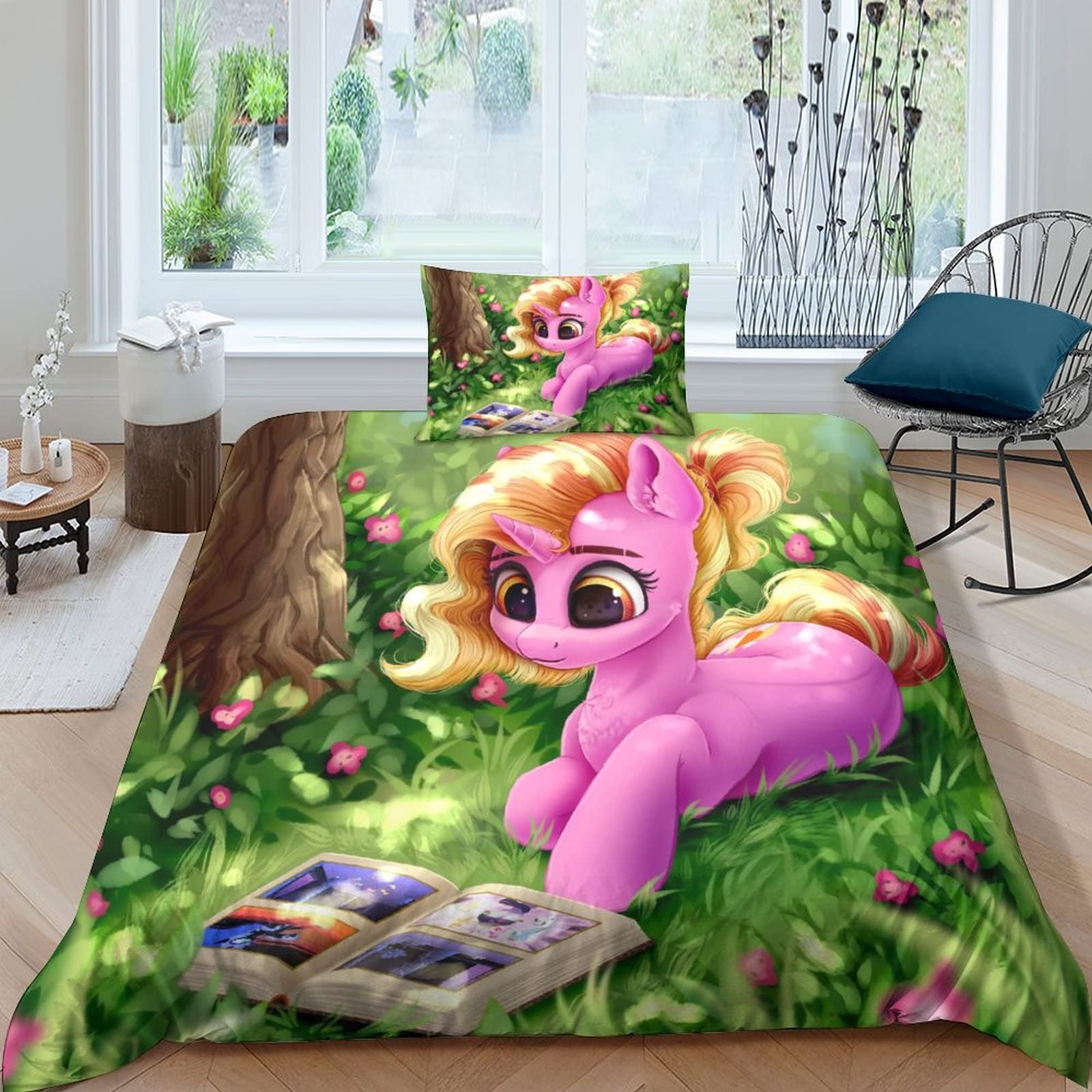 Set Copripiumino Mio Mini Pony 3D Stampato In Microfibra, Con Cerniera E Federe, Matrimoniale 200x200 Cm