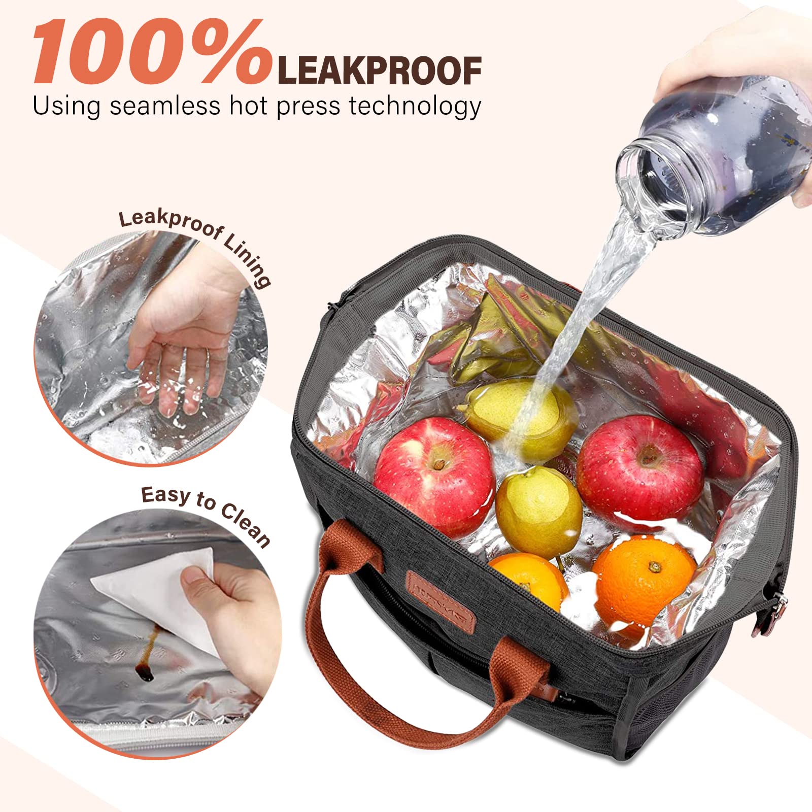 Sac à Déjeuner Isotherme Noir - Grande Capacité Pour Bureau, Pique-nique Ou Voyage - Garde Au Chaud/froid