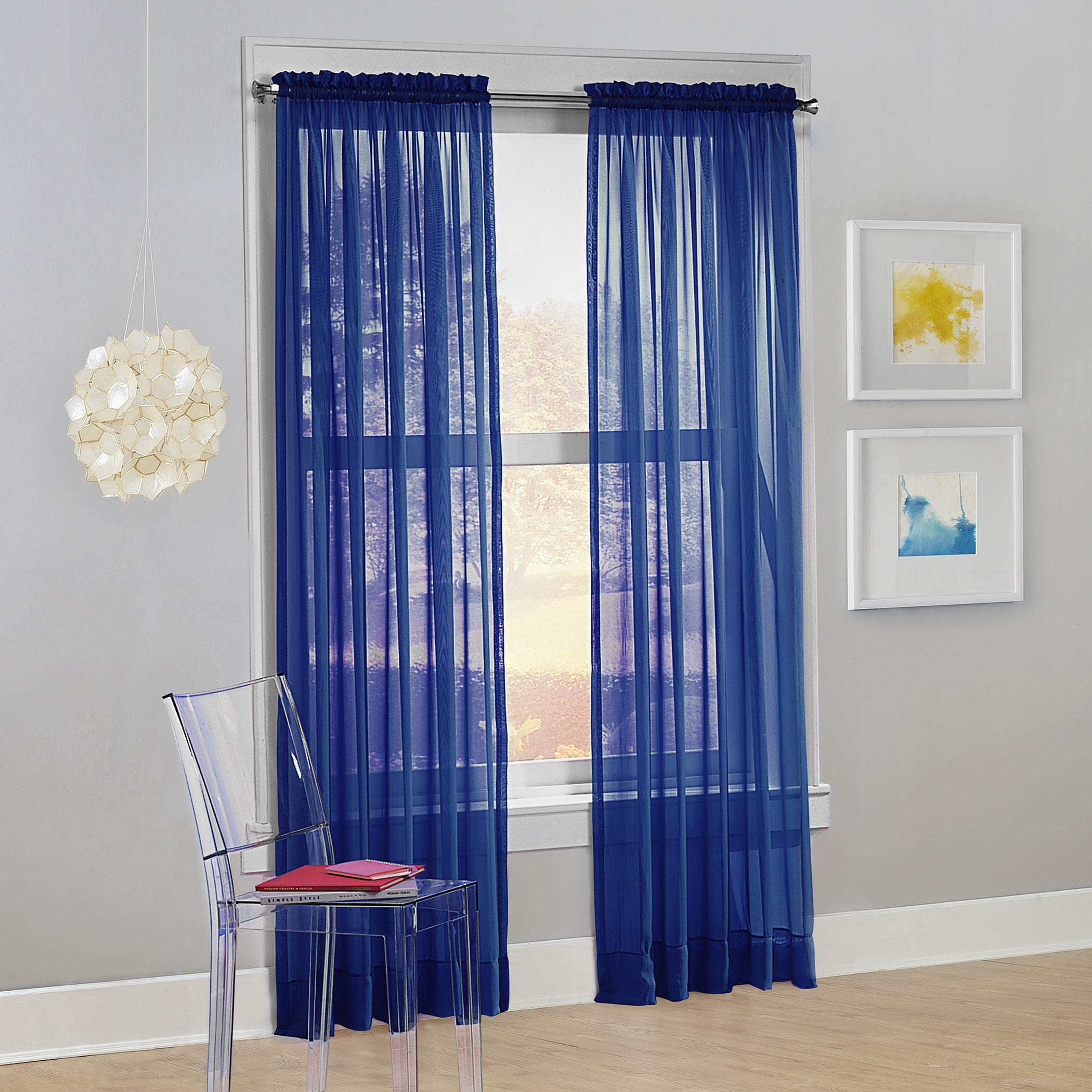 Megachest a pair of slot top voile curtains (Navy, 56" wideX90 drop 2 Panels)