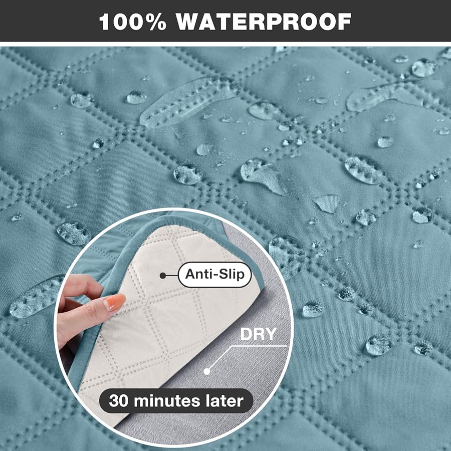 TAOCOCO 100% Waterproof Recliner Chair Covers, Reversible Recliner Covers with Leg Straps, Washable Recliner Sofa Covers for Reclining Chair Furniture Dog Protector with Pocket (Sky Blue, 23.6'') - image 2