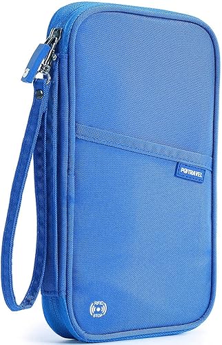 VanFn RFID Travel Passport Wallet, Family Passport Holder, Trip Document Organizer P.Travel Series (Nylon - Blue)