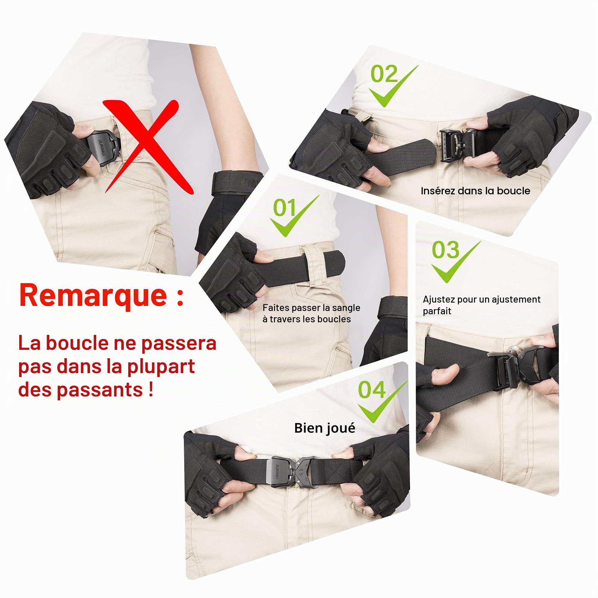 JUKMO Ceinture Tactique, Militaire Travail de Randonnée en Nylon 3,8 cm avec Boucle à Dégagement Rapide