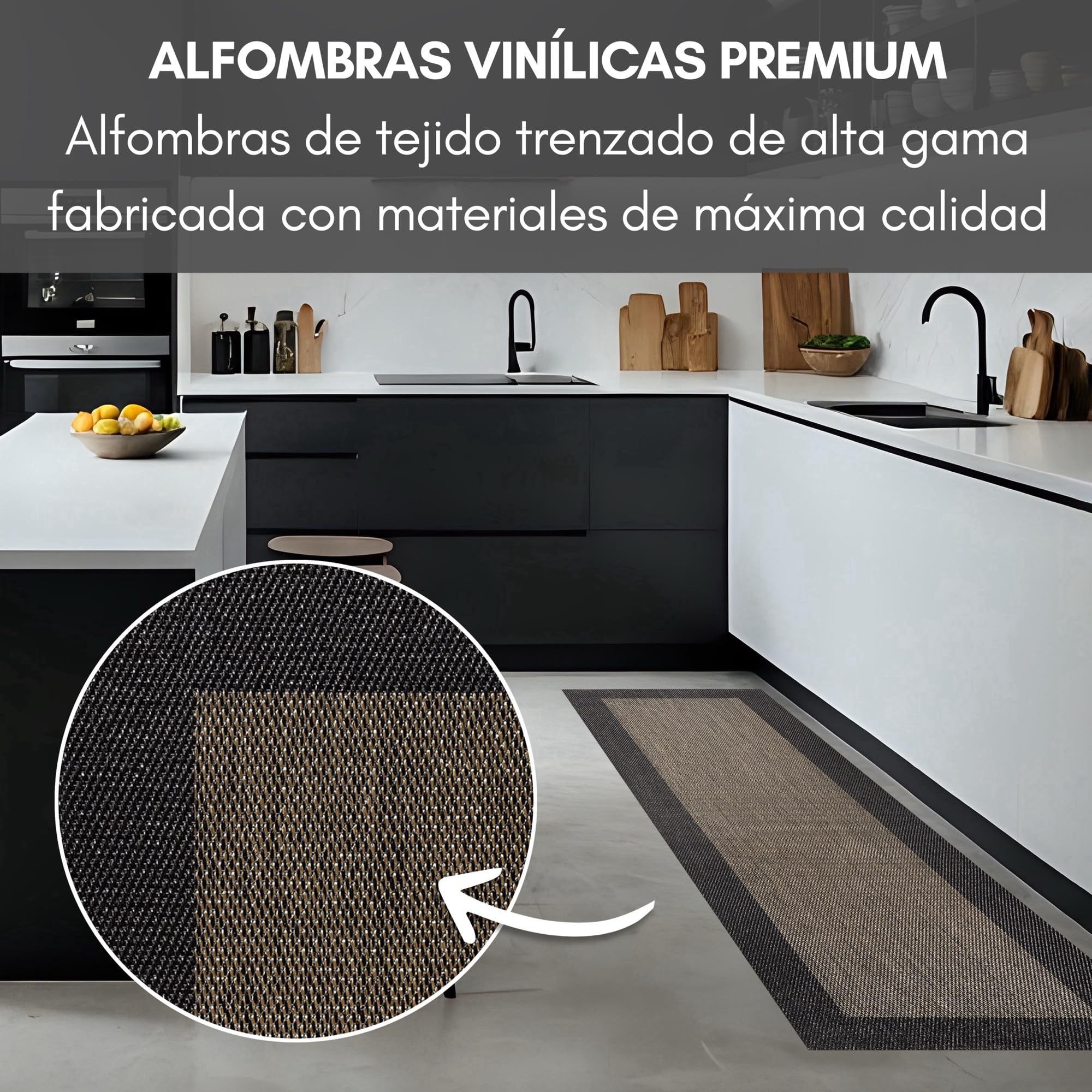 STORESDECO Tapis Vinyle Cuisine Lavable Antidérapant. Tapis Premium Couloir Tressé Extra-Plat Antitaches Ultra Résistant pour Cuisine Salle de Bain Entrée Haute Qualité Couleur Bronze-Noir 120x180 cm