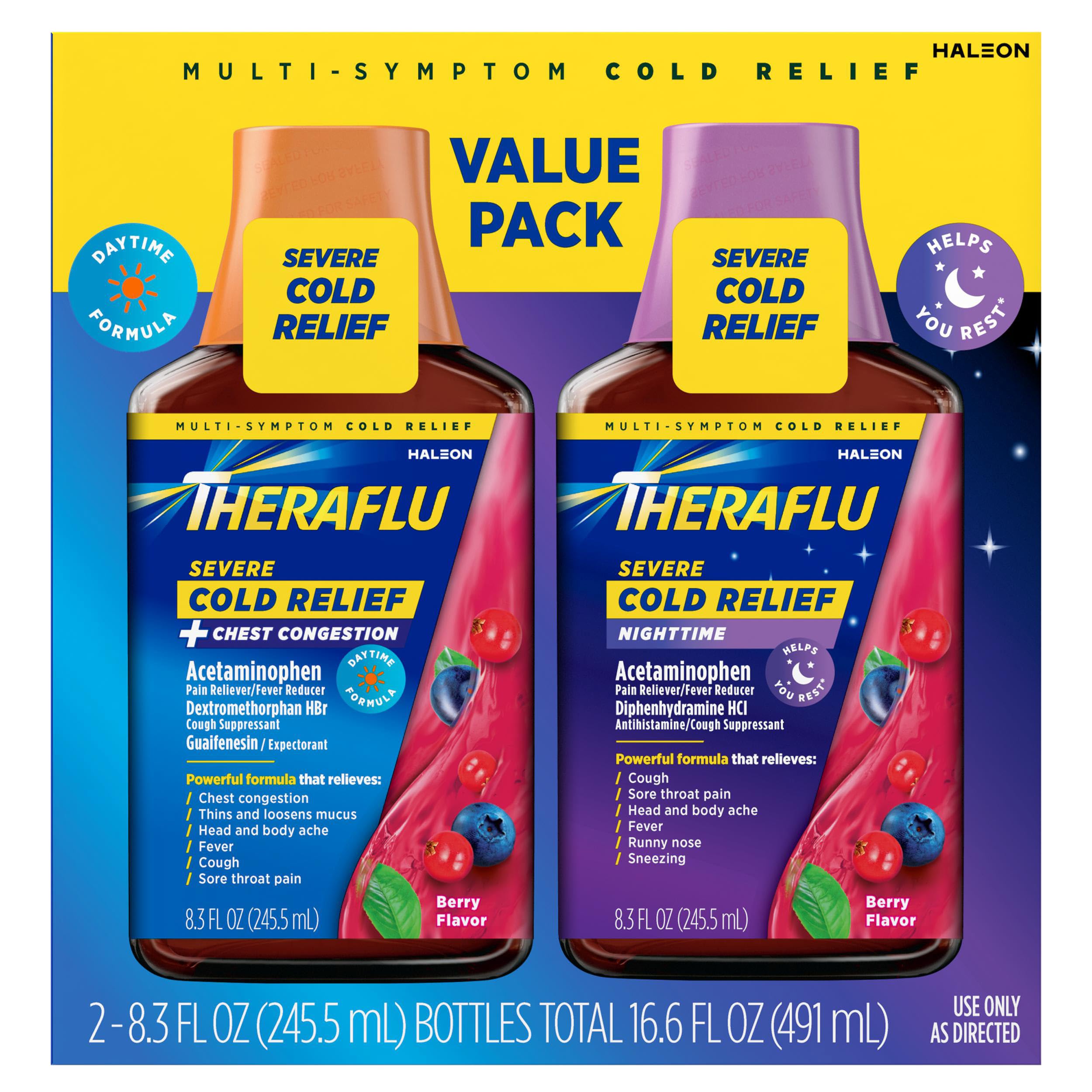 Theraflu Day and Night Pack Severe Cold Relief Berry