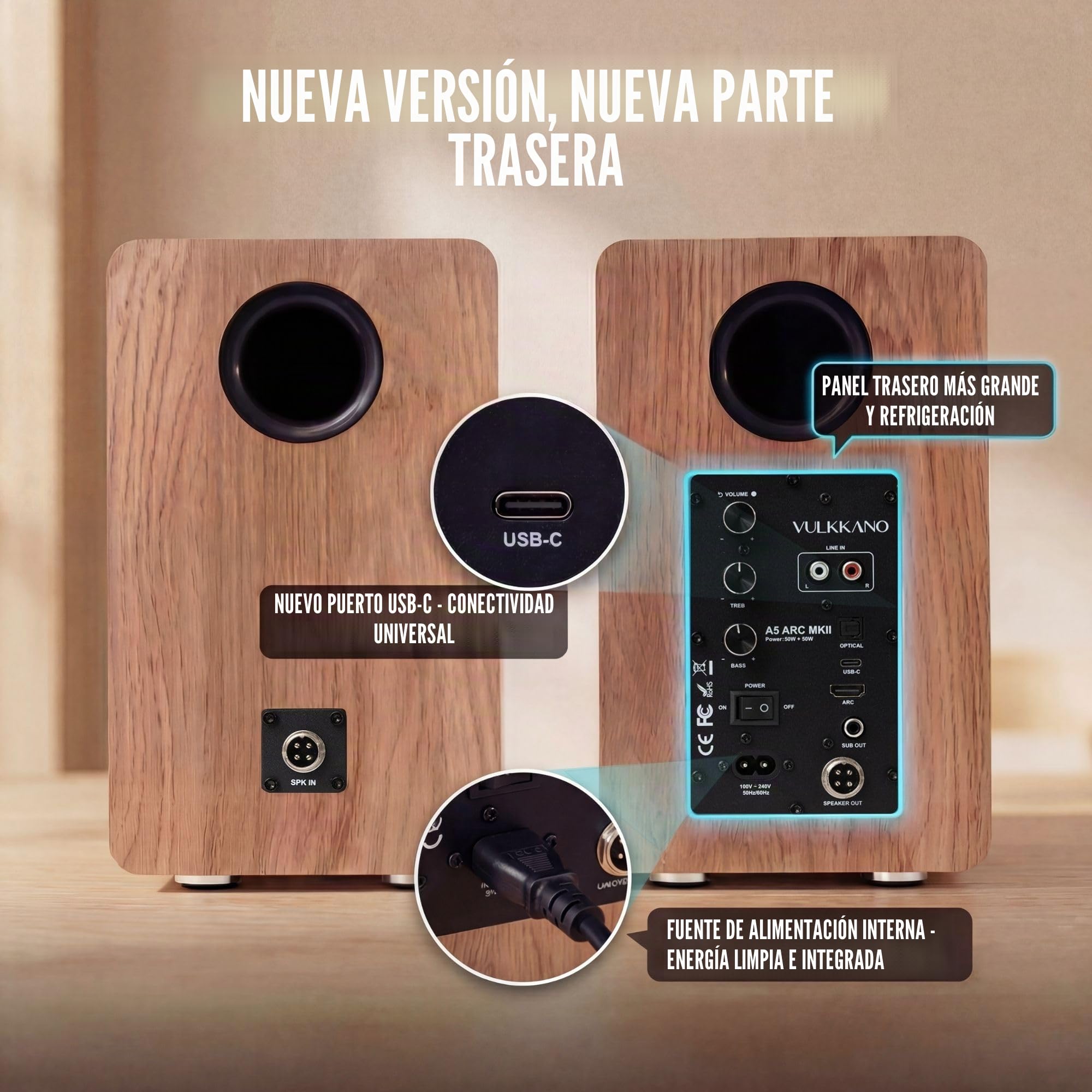 VULKKANO Pack Hi-Fi: Tocadiscos TD10 + Altavoces Autoamplificados A5 ARC MKII con Bluetooth 5.0, HDMI ARC, RCA, USB-C y Subwoofer – Sonido Estéreo de Alta Fidelidad para Vinilos y TV, Diseño Elegante.