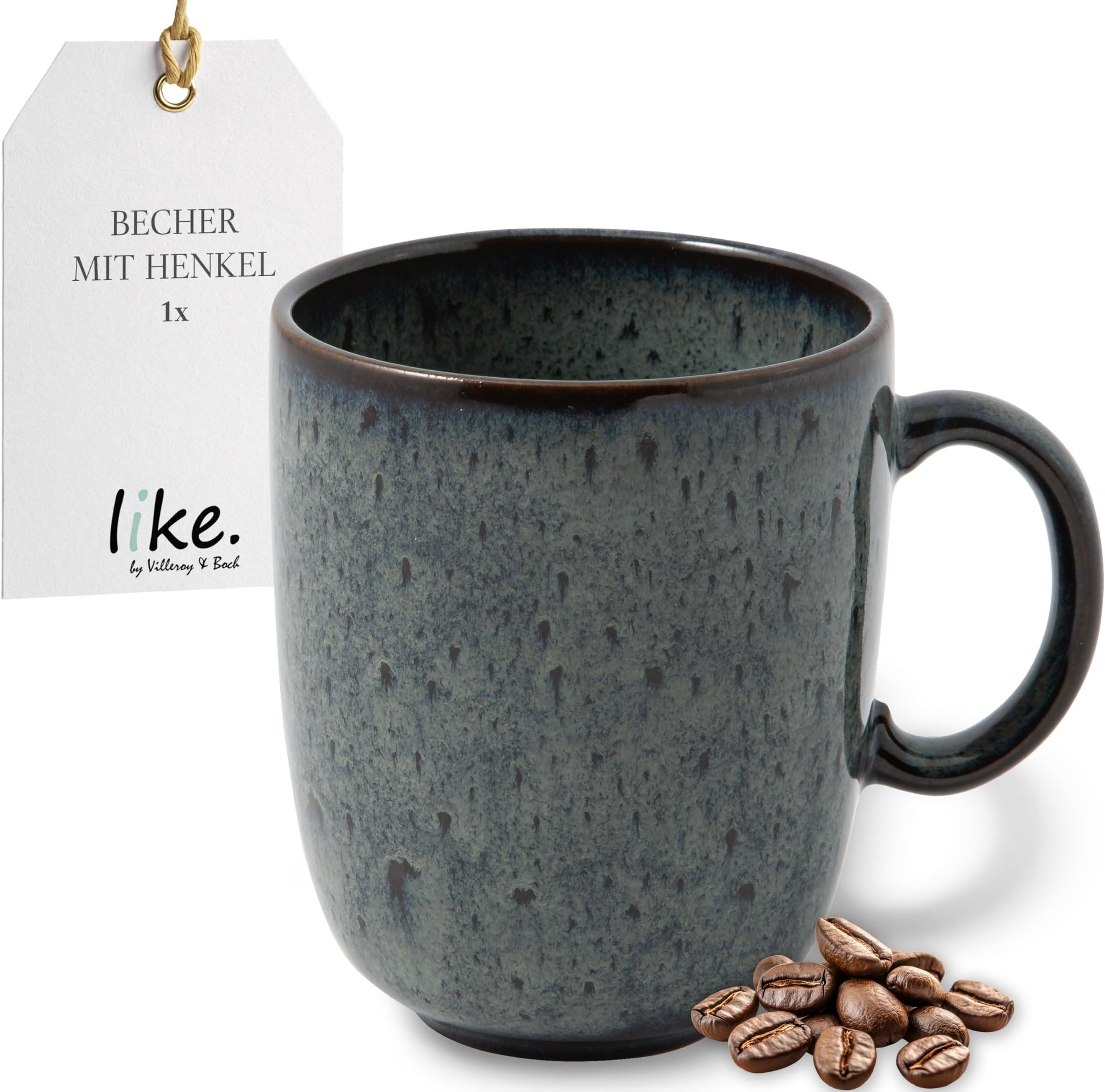 Lave gris mug with handle, elegant stoneware cup ideal for everyday use, dishwasher safe, grey, 400 ml