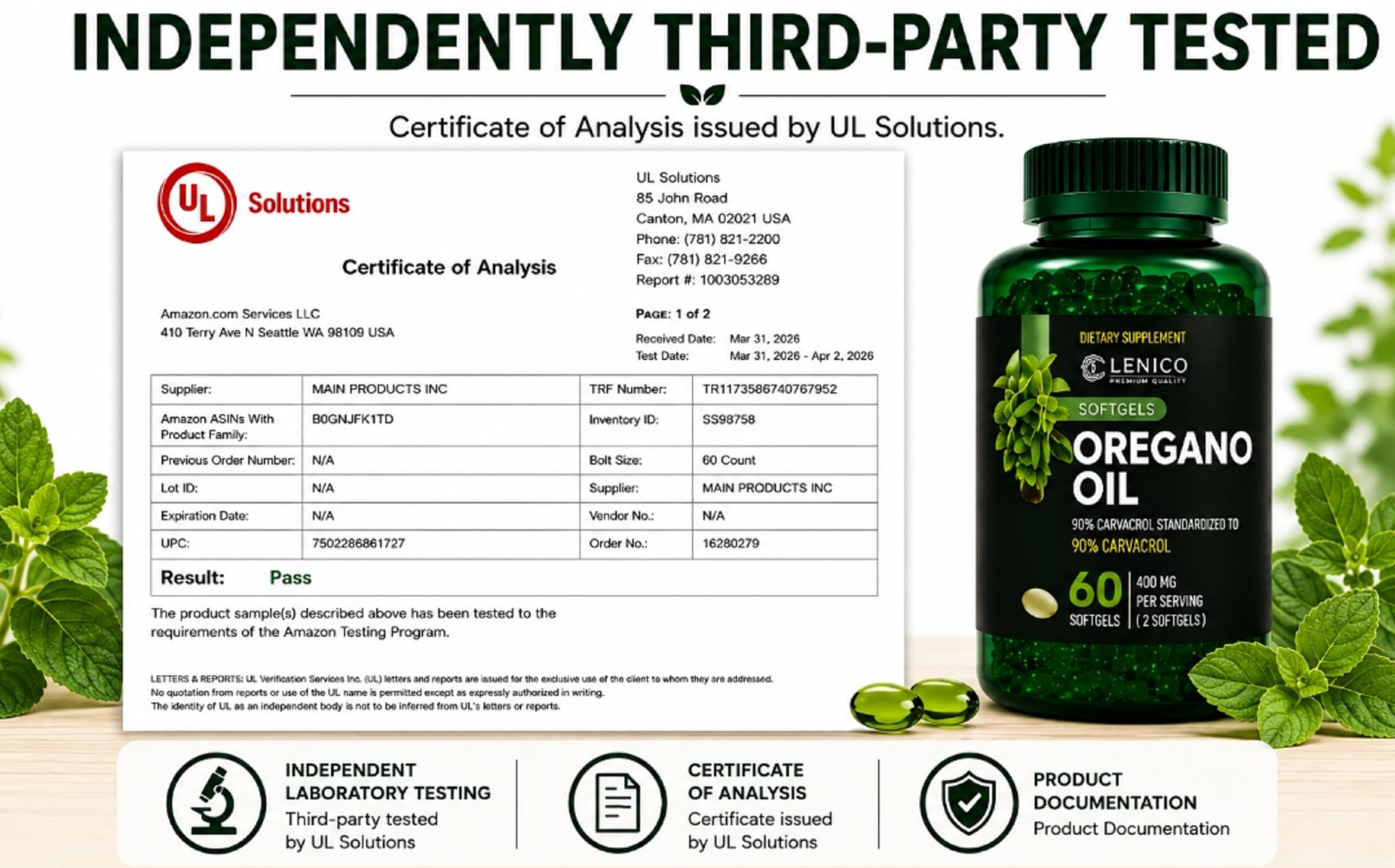 Lenico Comercializadora Oregano Oil Softgels 400 mg per Serving (60 Softgels) - 90% Carvacrol Standardized - Oregano Oil Capsules with Extra Virgin Olive Oil - Herbal Supplement for Daily Use — Amazon image 5