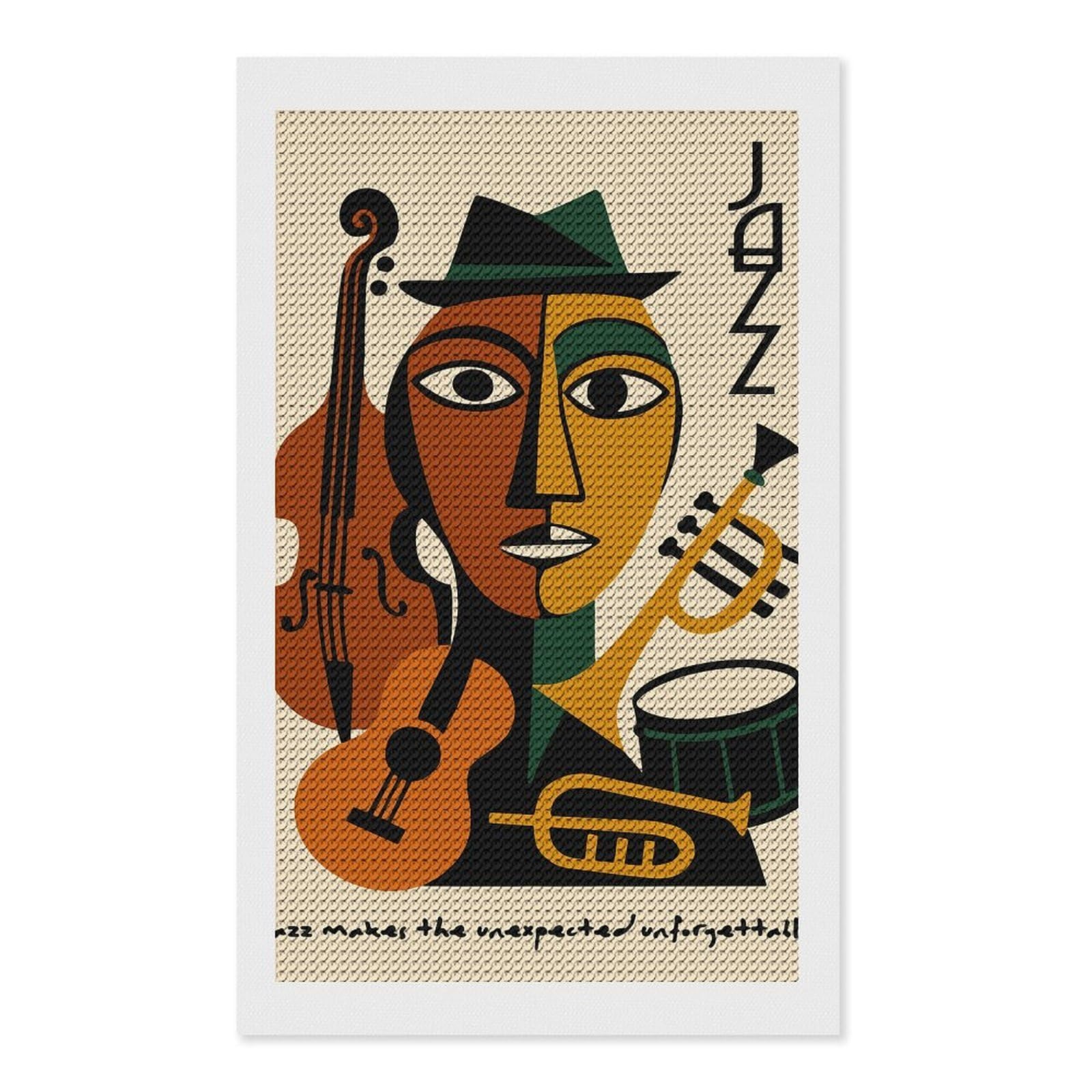 Junmoney Abstract Jazz Musician with Instruments Crystal Diamond Art Kit 12"x20", Modern Decor, Boho Decor, Wall Art Gift, Decorative Artwork, Creative Hobby