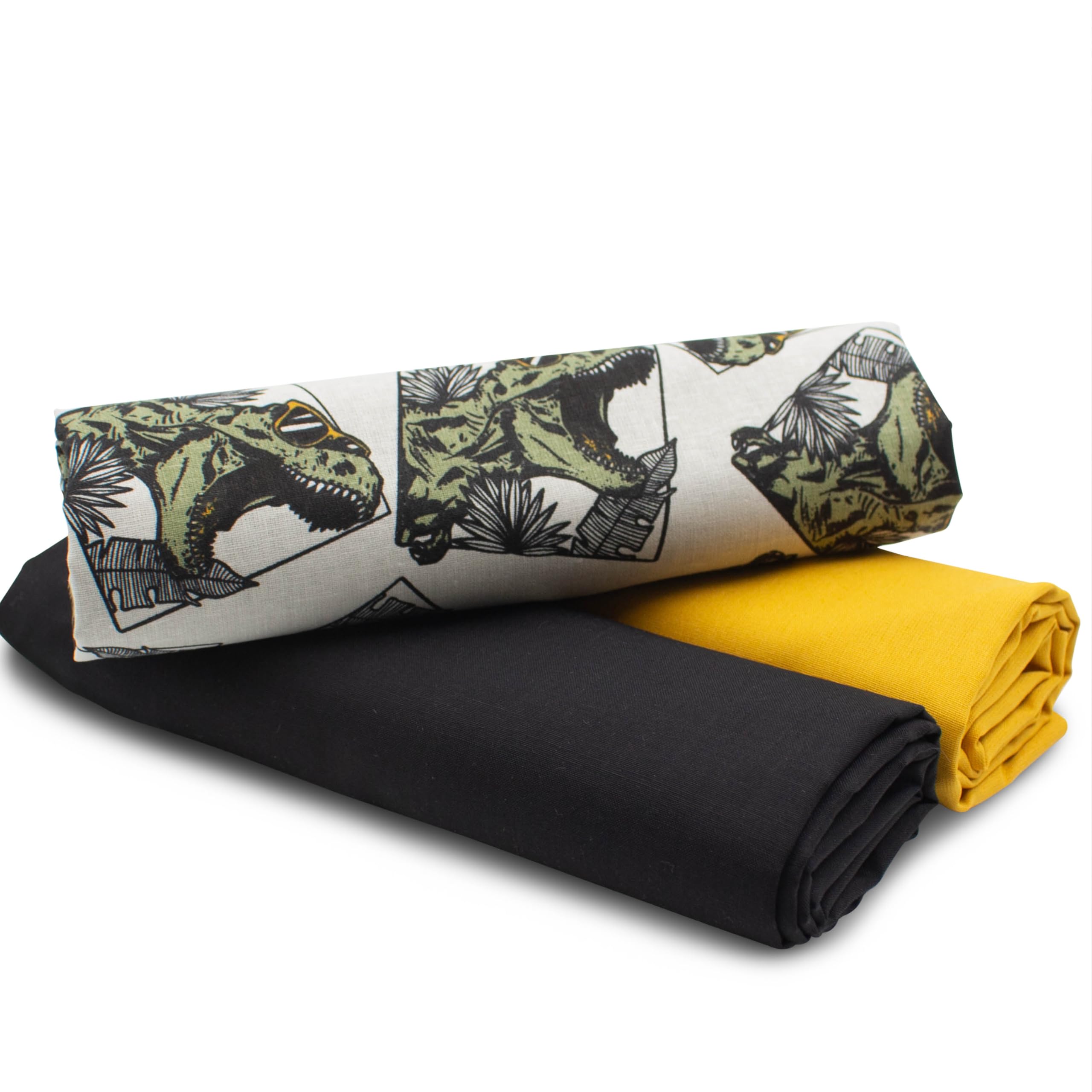 VmG-Store 1.5 m Cotton Fabric Set Design Fabric + 2 x Plain Colour Coordinated 100% Cotton Material Selection (Cool Dino Set64)