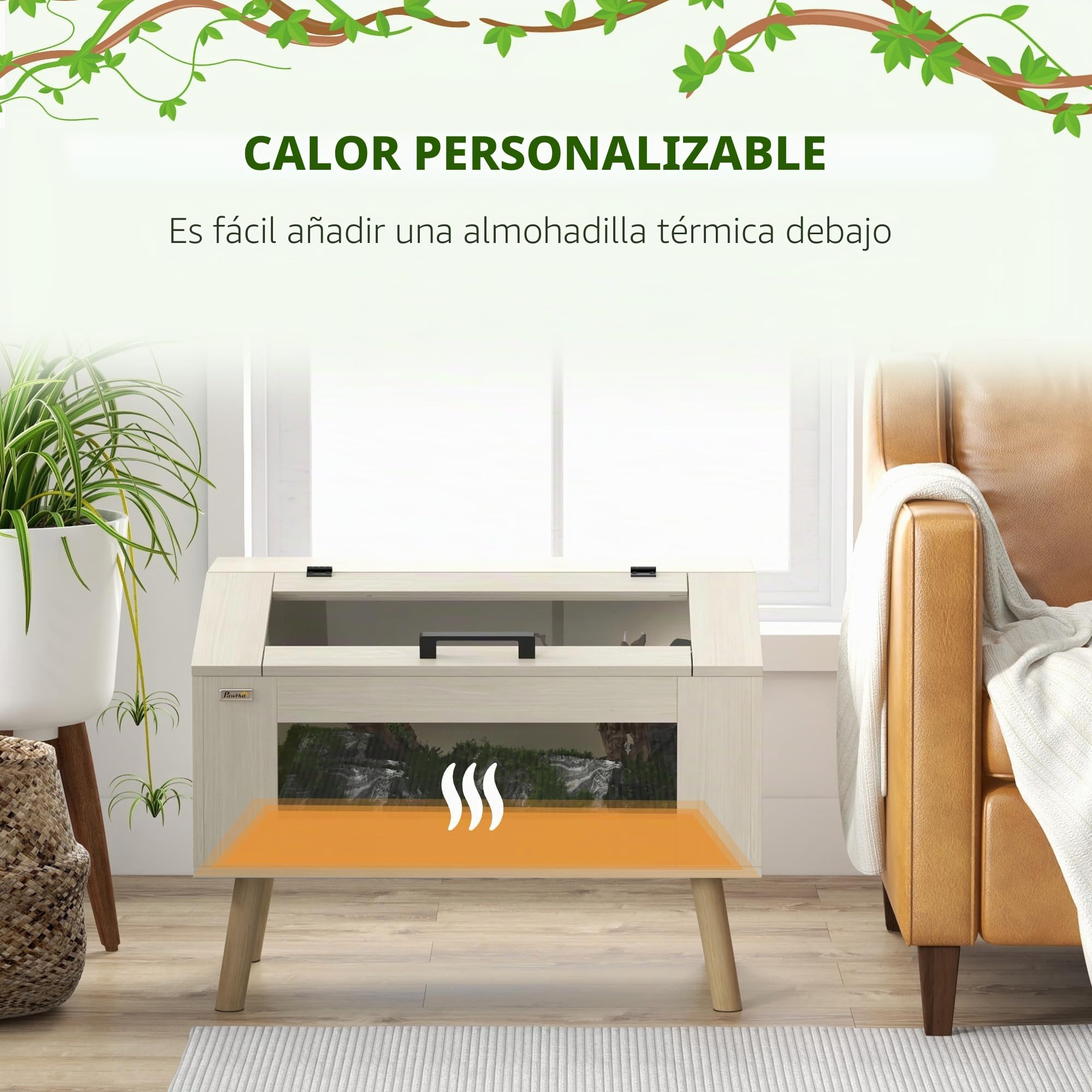 PawHut Terrario para reptiles con ventilación lateral, 111L terrario para serpientes con ventanas de vidrio templado, tapa, 80 x 50 x 60 cm madera natural