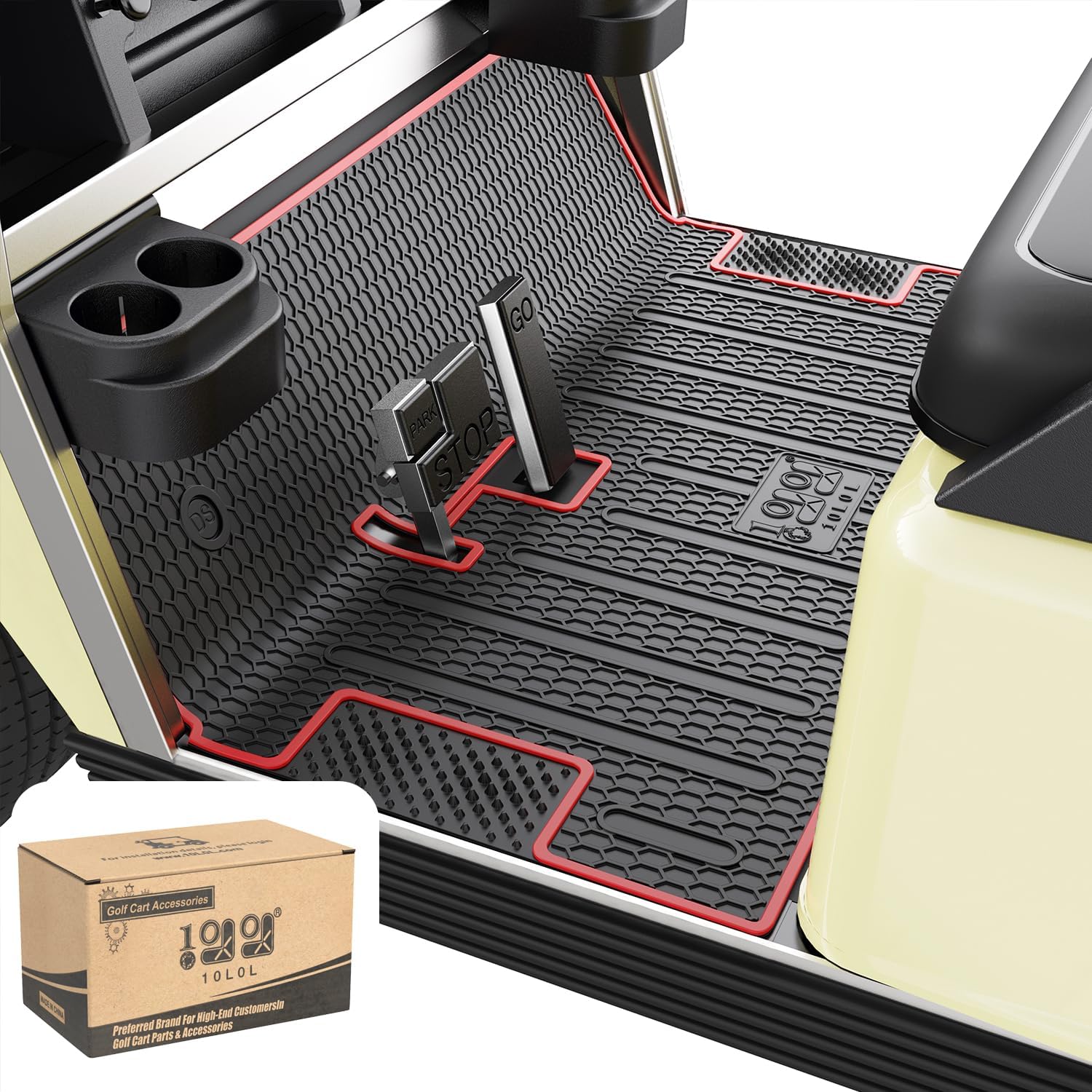 10L0L Golf Cart Mat for Club Car DS 1982+ Full Coverage Golf Cart Upholstery Floor Liner Mats with Honeycomb Upgrade Grass Scraping Area Easy to Clean