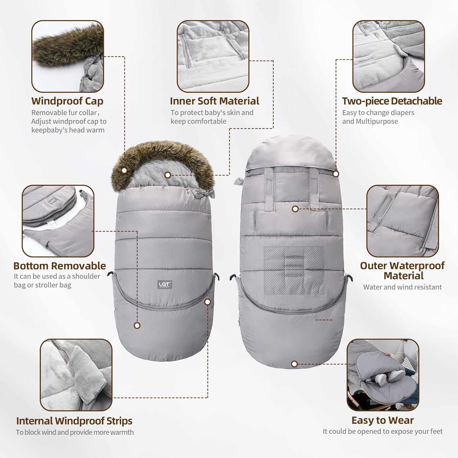 LAT Baby Warm Bunting Bag Universal,Extended and Removable,Stroller Sleeping Bag Cold Weather,Waterproof Toddler Footmuff - Image 3