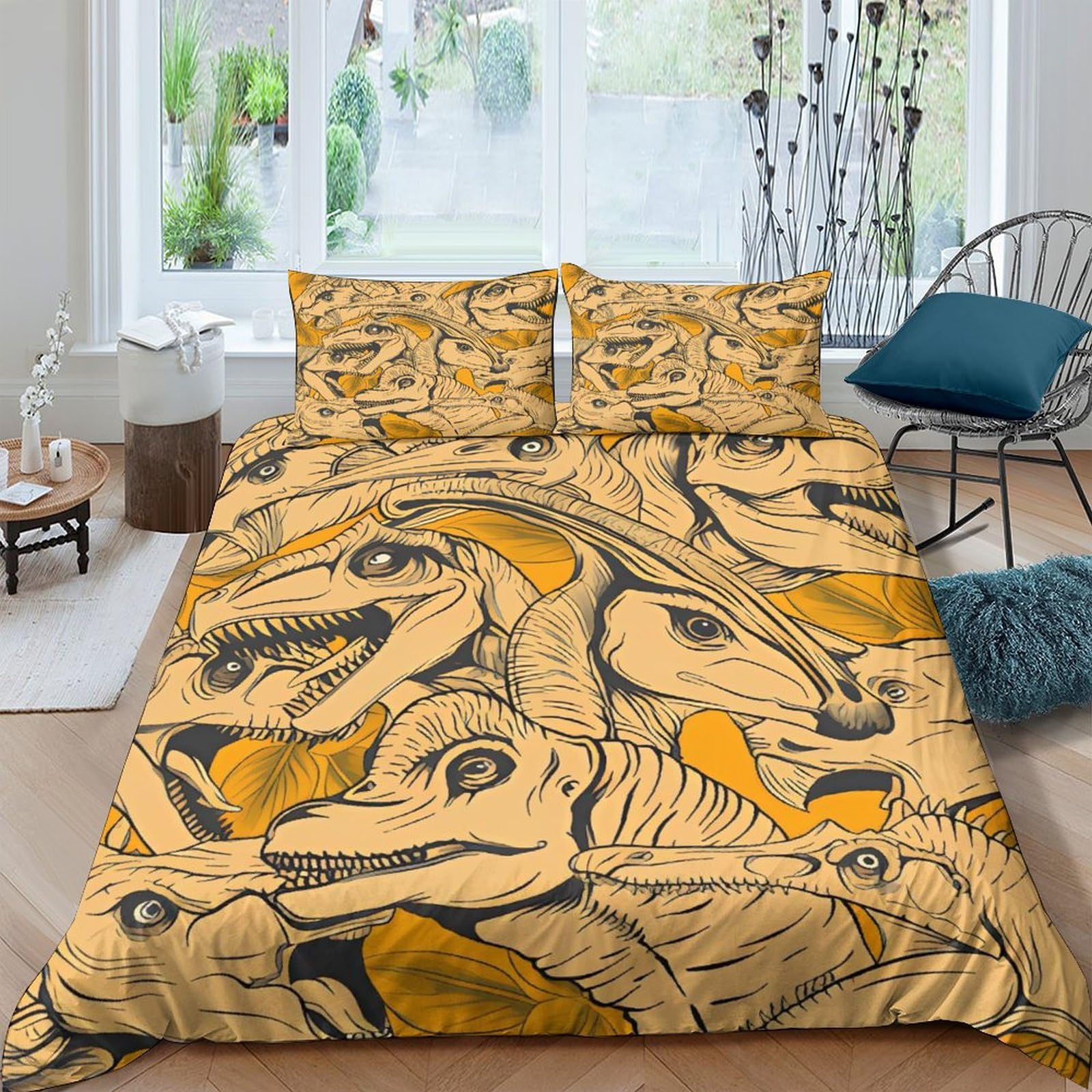 Housse de couette dinosaure pour chambre enfant parure lit 3D 200x200cm animaux dessin animé