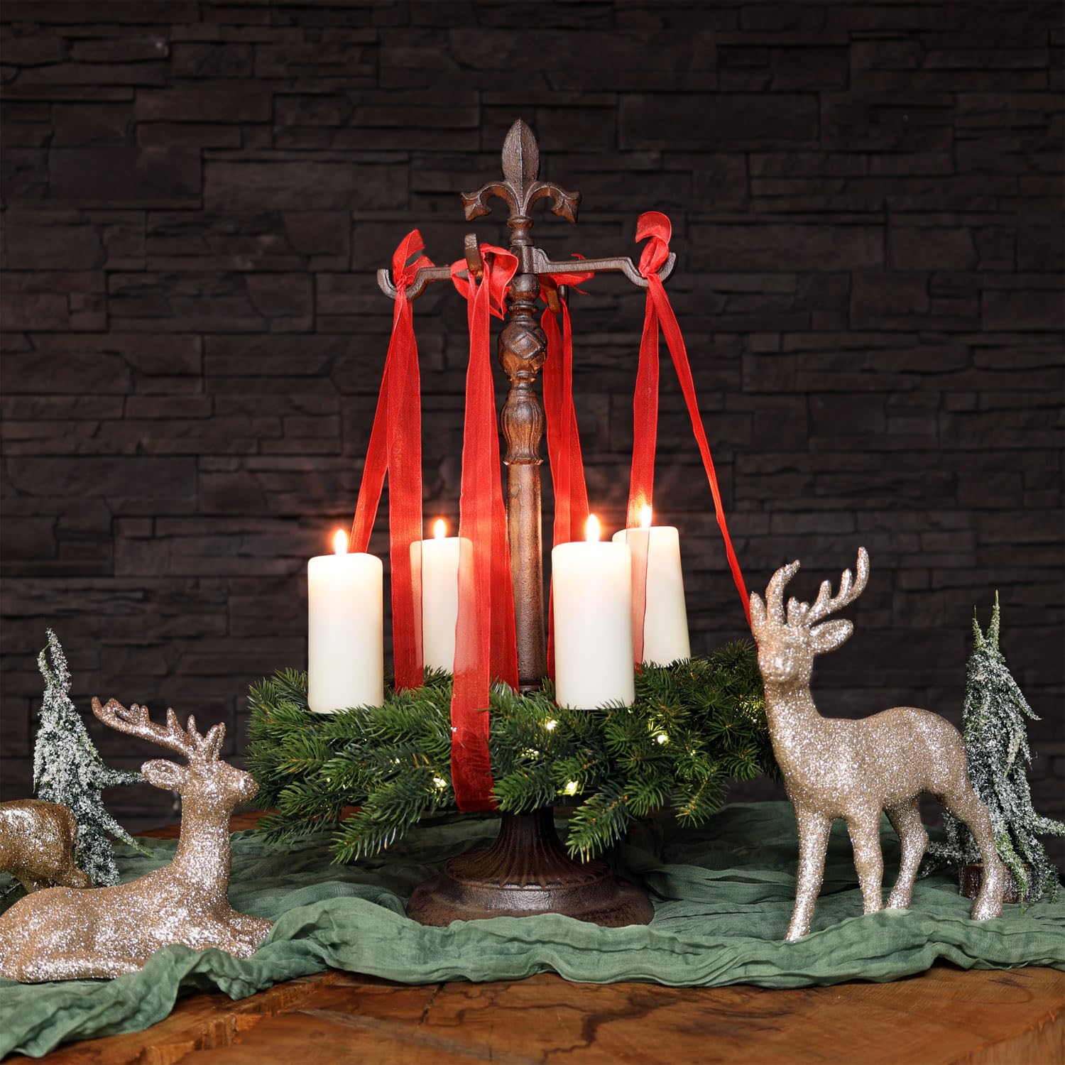 CLGarden Adventskranzständer aus Gusseisen in Antikoptik – Handgefertigter Kranzhalter für Adventskranz, Vintage Weihnachtsdeko, Robuster Stand für Kränze 30-50 cm