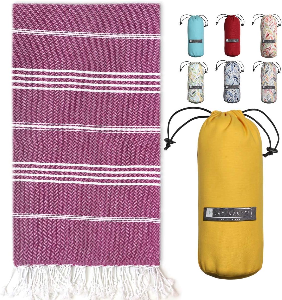 BAY LAUREL Turkish Beach Towel with Travel Bag 39 x 71