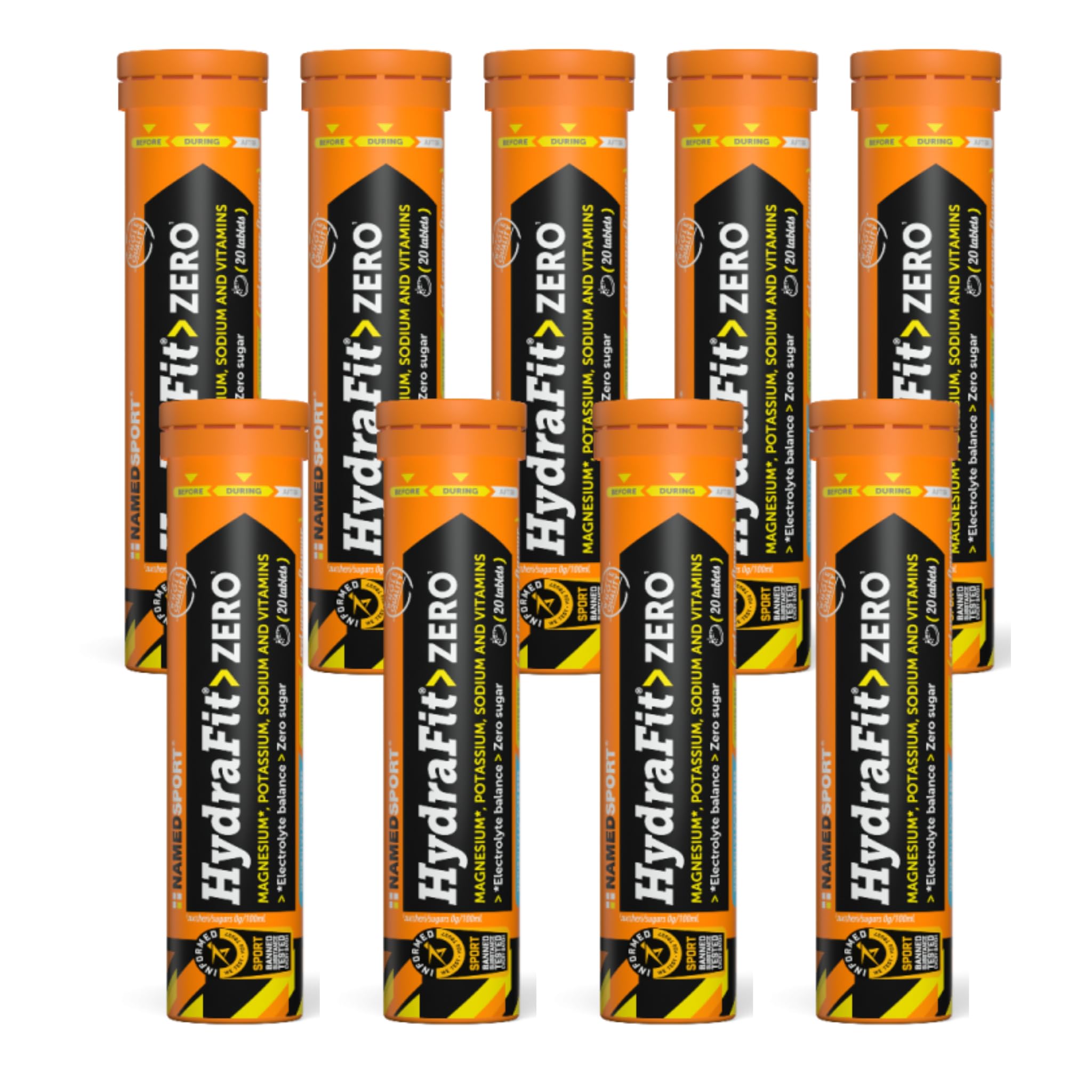 NAMED SPORT Hydrafit Zero 9 Paquetes de 20 tabletas | Magnesio Complex, Potasio, Electrolitos, Vitamina D3, Vitamina C y B | Sales Minerales para Deporte | Vitaminas Suplementos Alimenticios