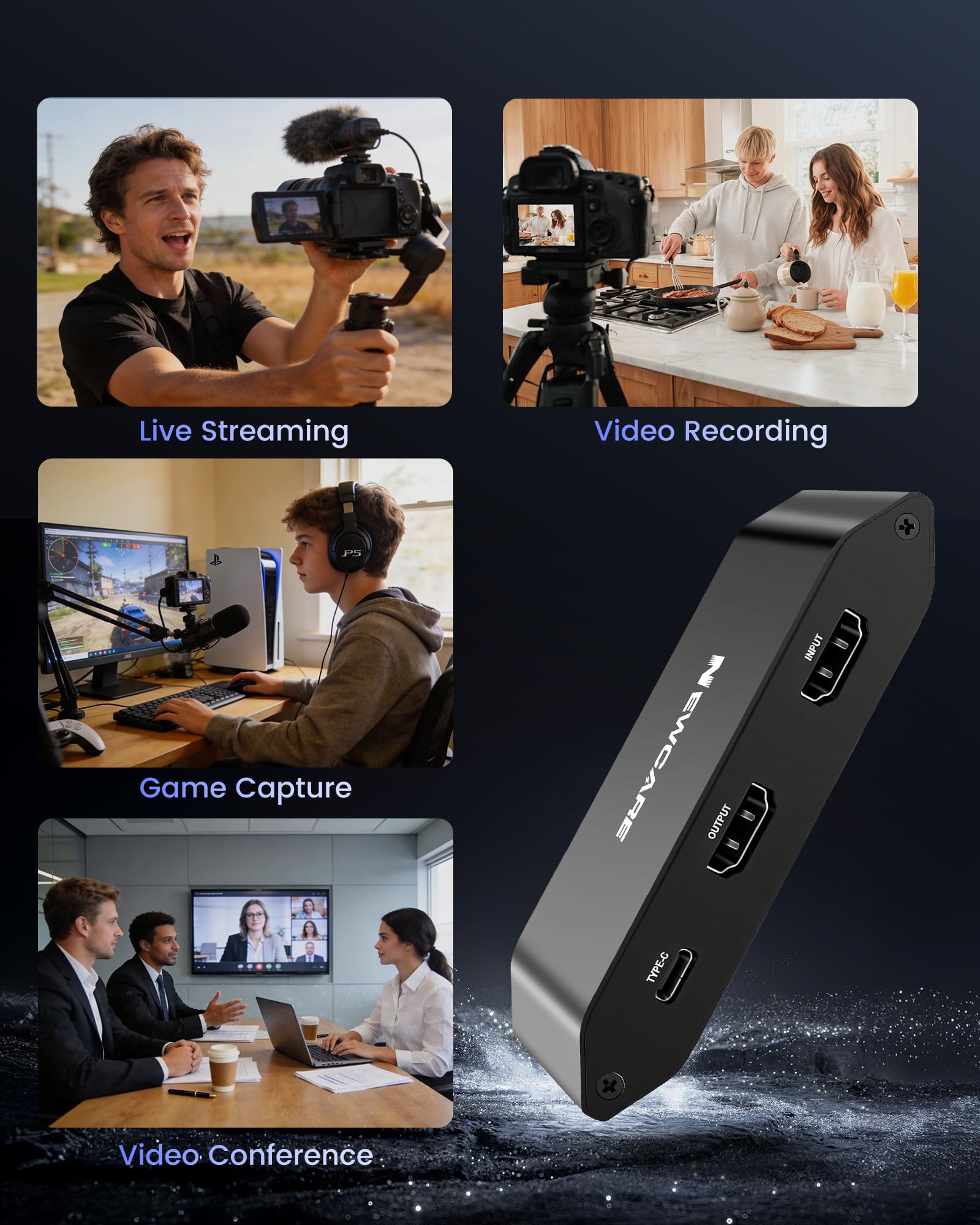 HDMI Capture Card 4K60 HDR Pass-Through, USB 3.0 Video Capture | für PS5 Xbox Switch • 1080P60 Aufnahme • USB-A & USB-C • Niedrige Latenz • Für Gaming & Streaming