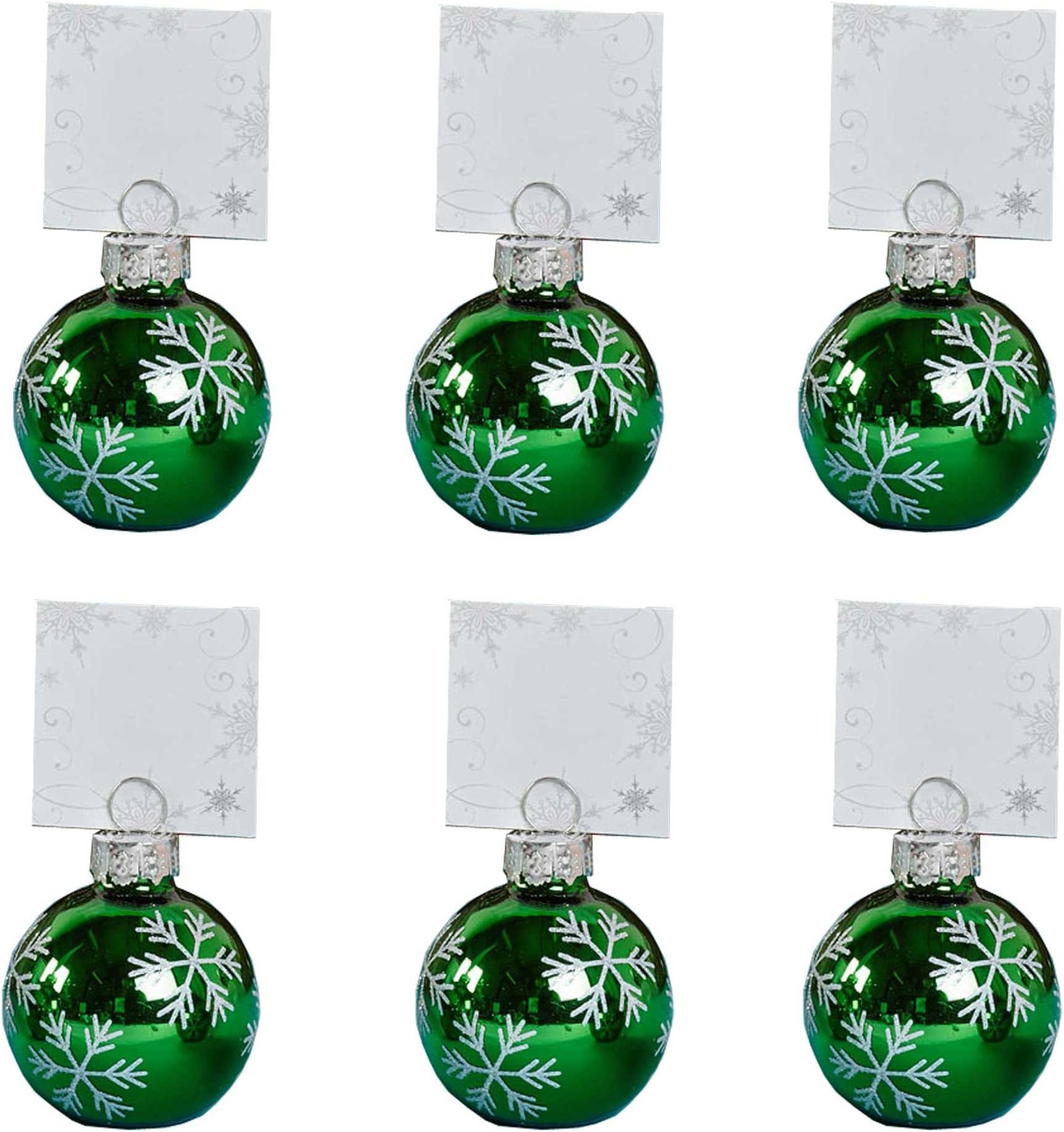 Green Bauble Place Card Holder Christmas Tableware Snowflake Decorations Pack of 6 Name Clip