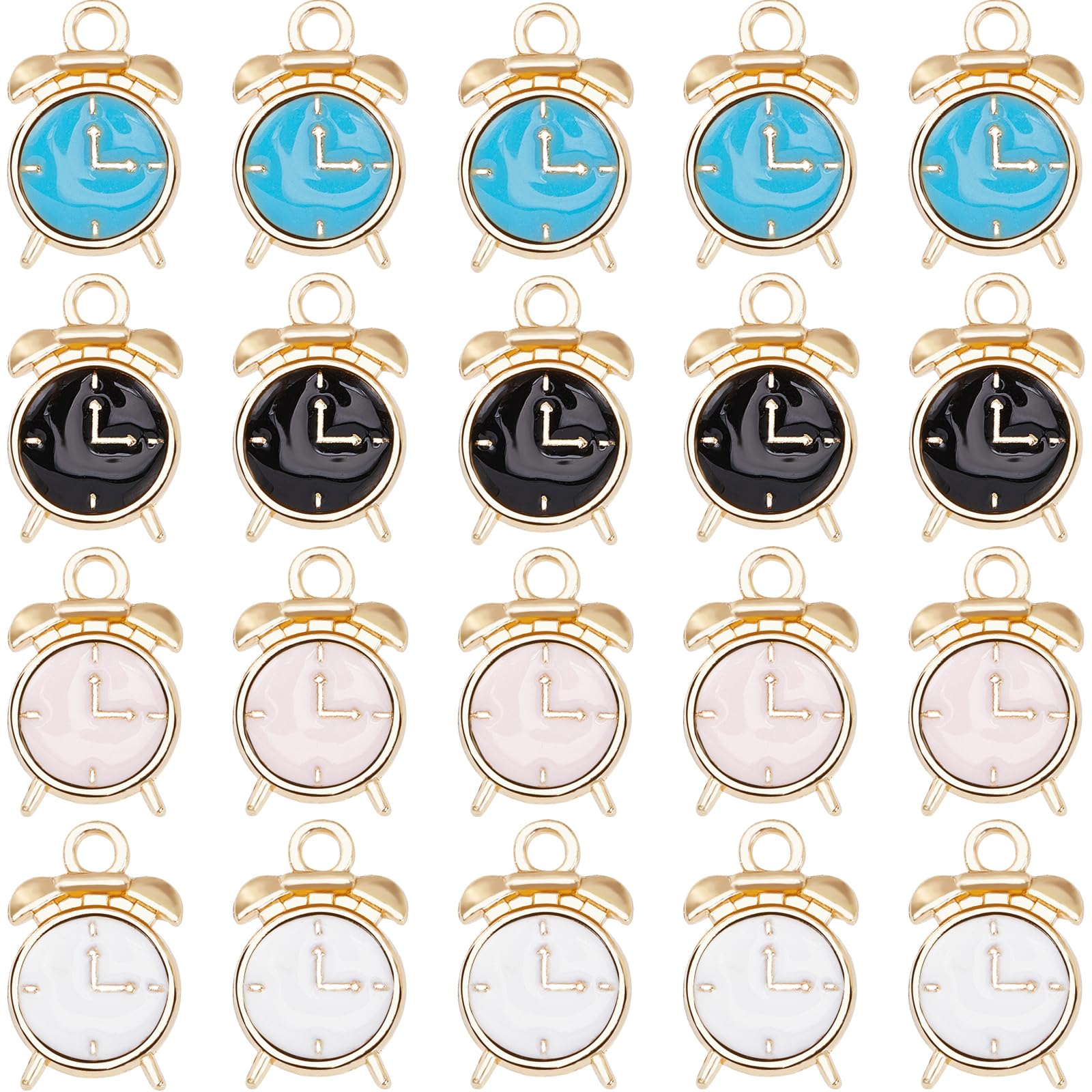 SUNNYCLUE 1 Box 40Pcs Clock Charms Bulk Enamel Alarm Clock Charm Mini Lifelike Miniature Time Clock Charms Black White Alloy Charm for jewellery Making Charms DIY Necklace Earrings Bracelets Supplies